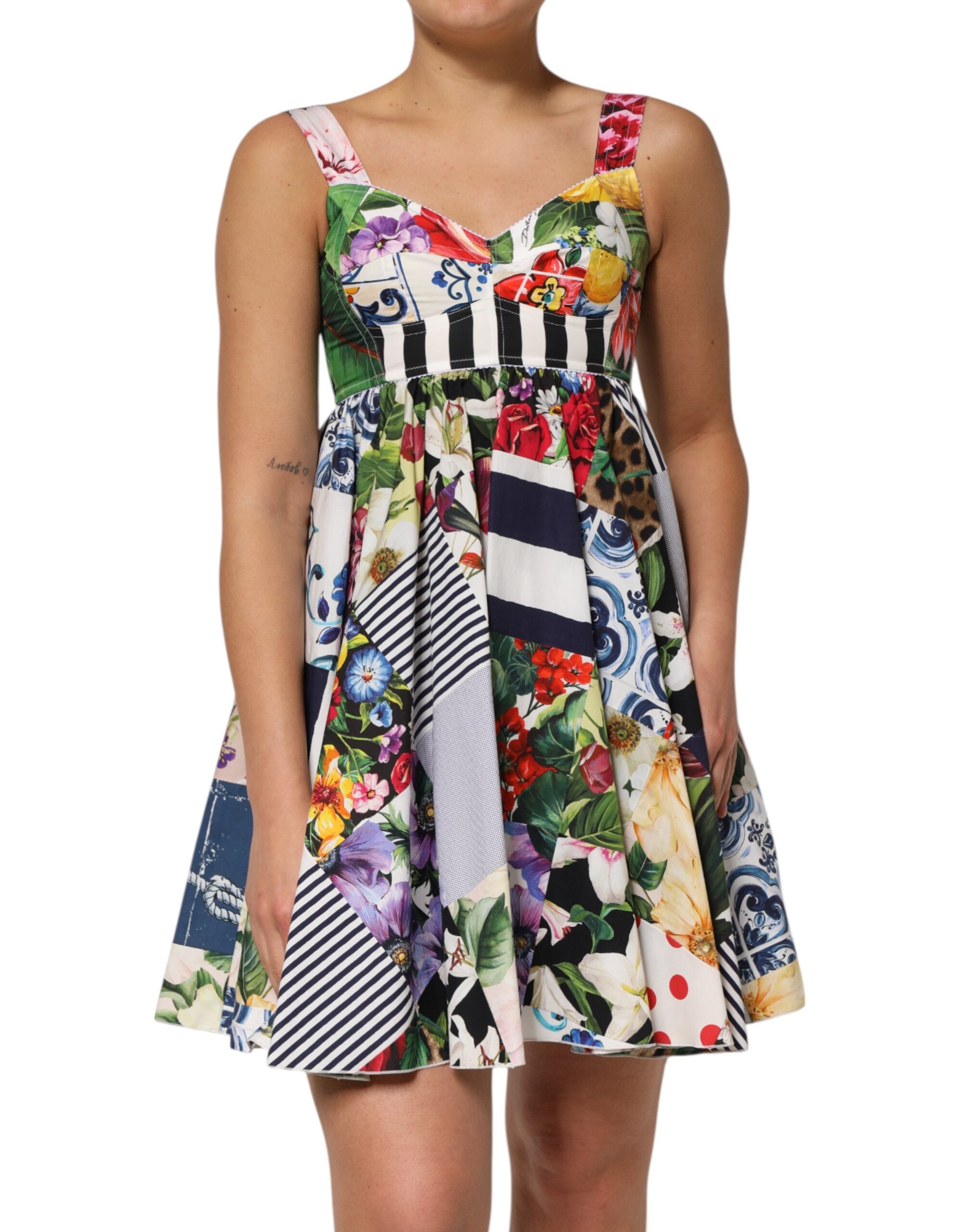 Dolce & Gabbana Multicolor Patchwork Cotton AlineMini Women's Dress