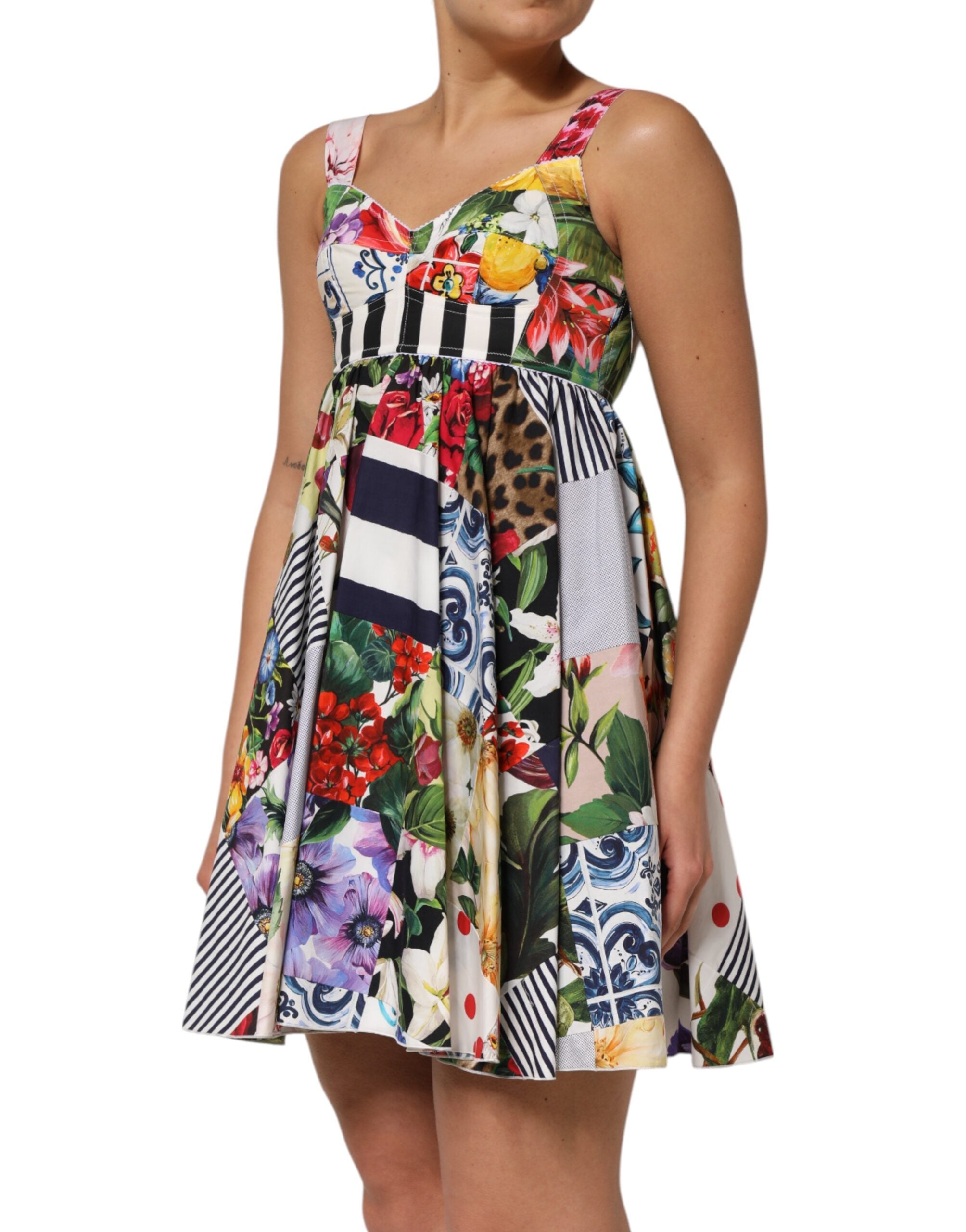 Dolce & Gabbana Multicolor Patchwork Cotton AlineMini Women's Dress
