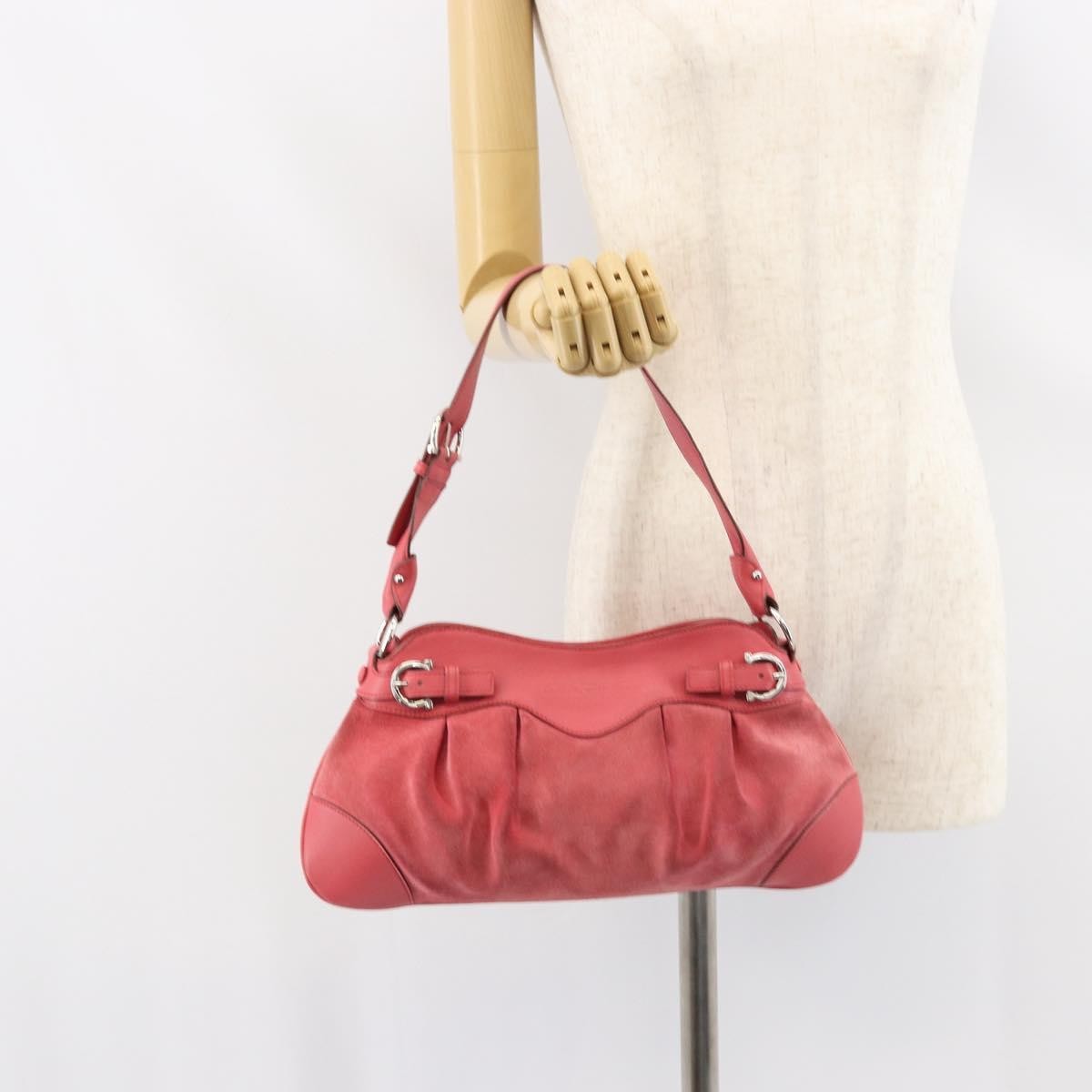 Salvatore Ferragamo Gancini Suede Pink Suede Shoulder Bag Bag (Pre-Owned)