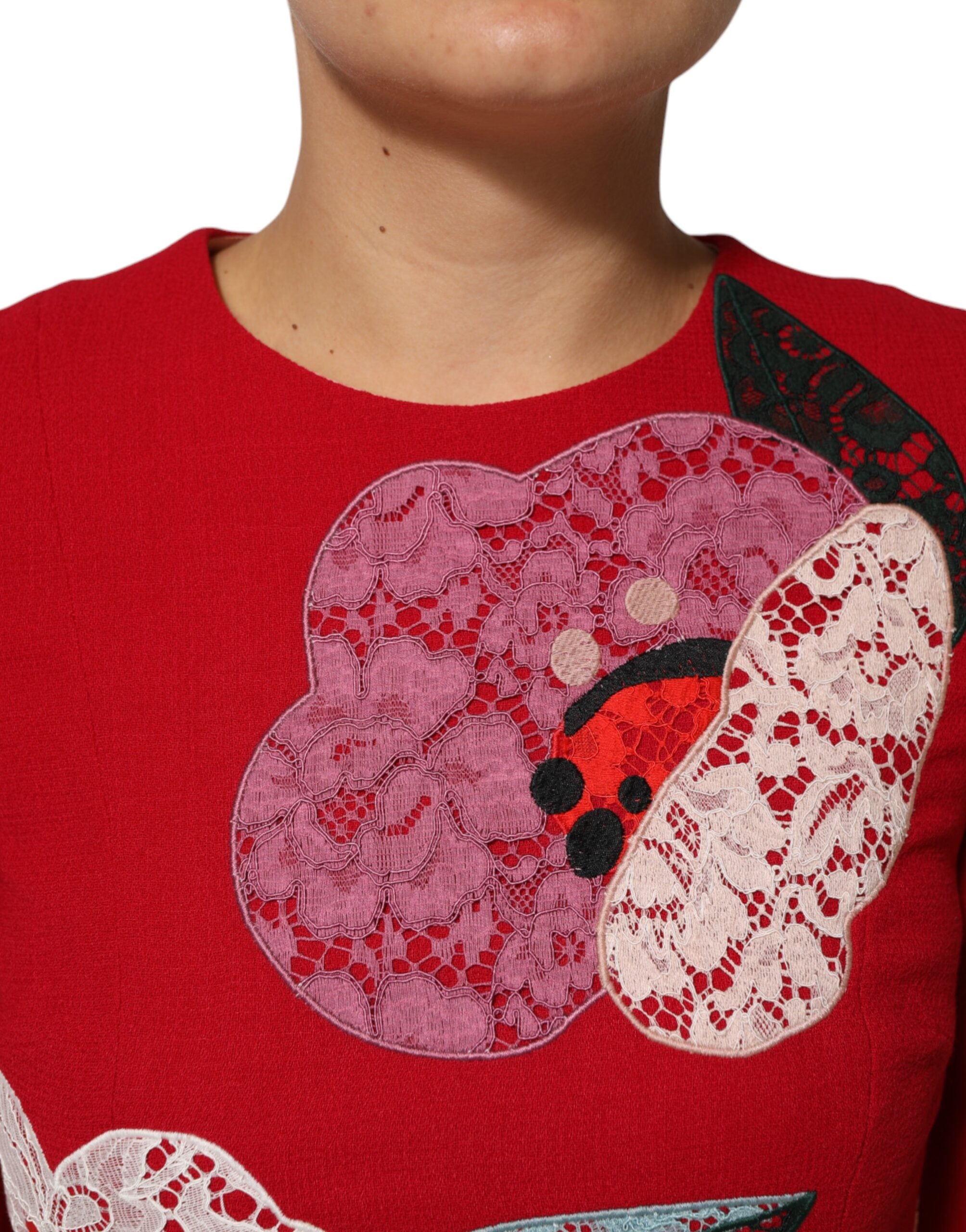 Dolce & Gabbana Red Lace Floral Applique A-line Mini Women's Dress