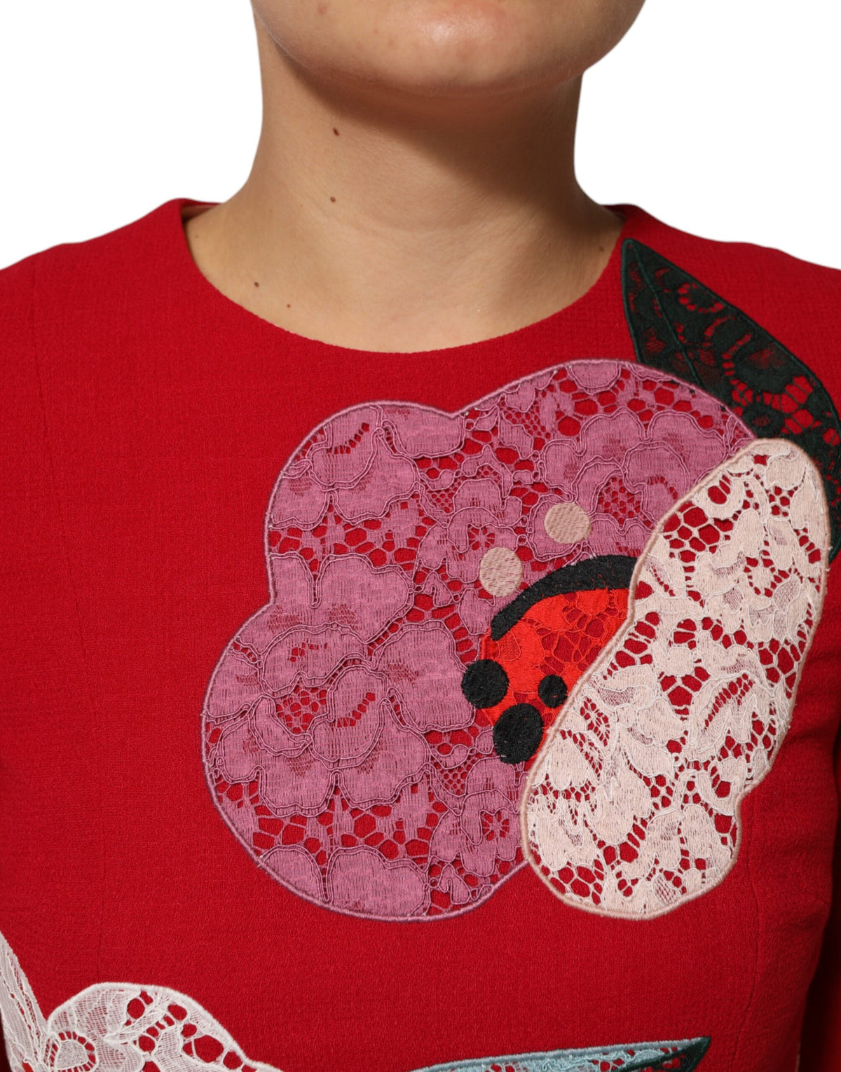 Dolce & Gabbana Red Lace Floral Applique A-line Mini Women's Dress