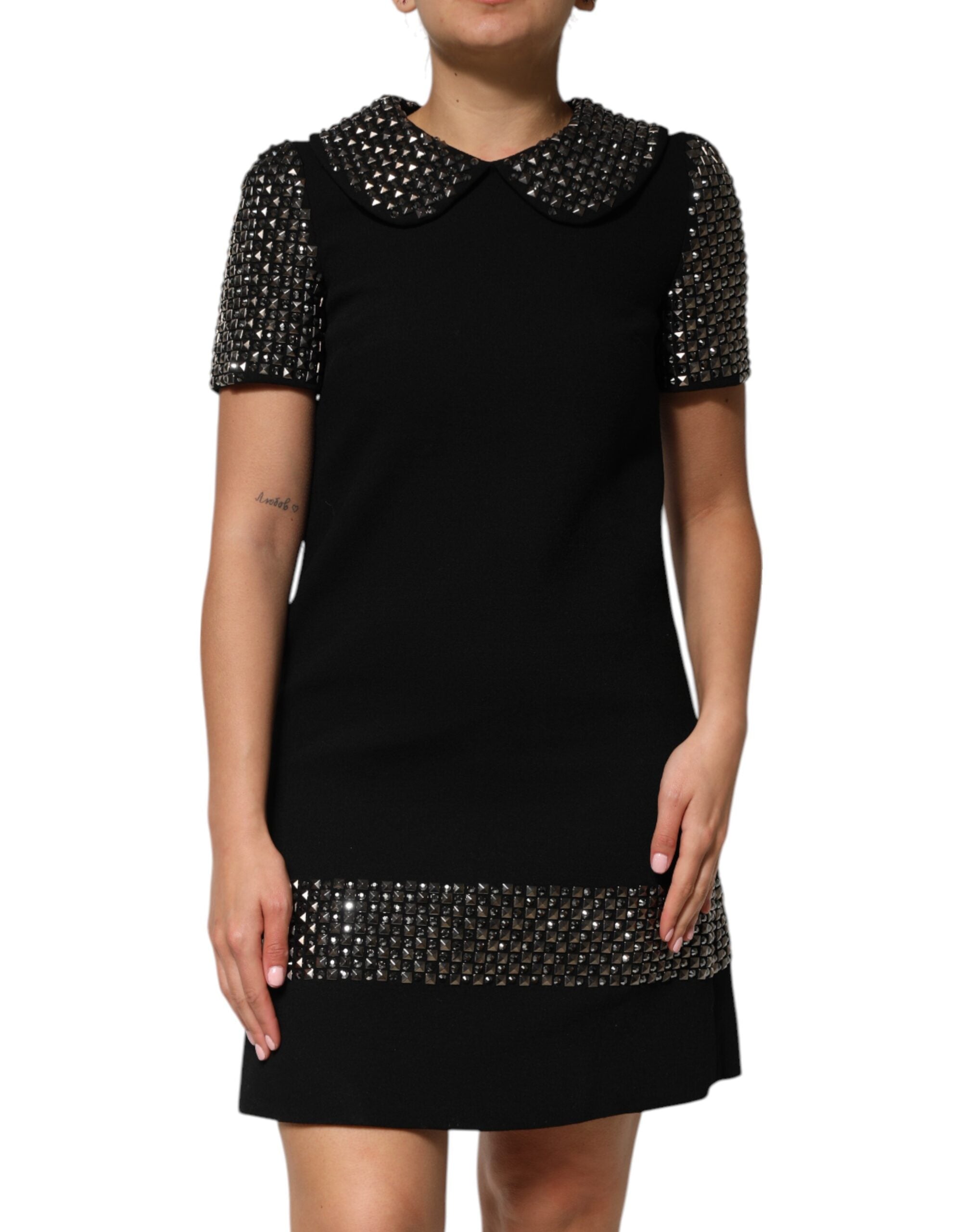Dolce & Gabbana Black Crystal Embellished Collared Mini Women's Dress