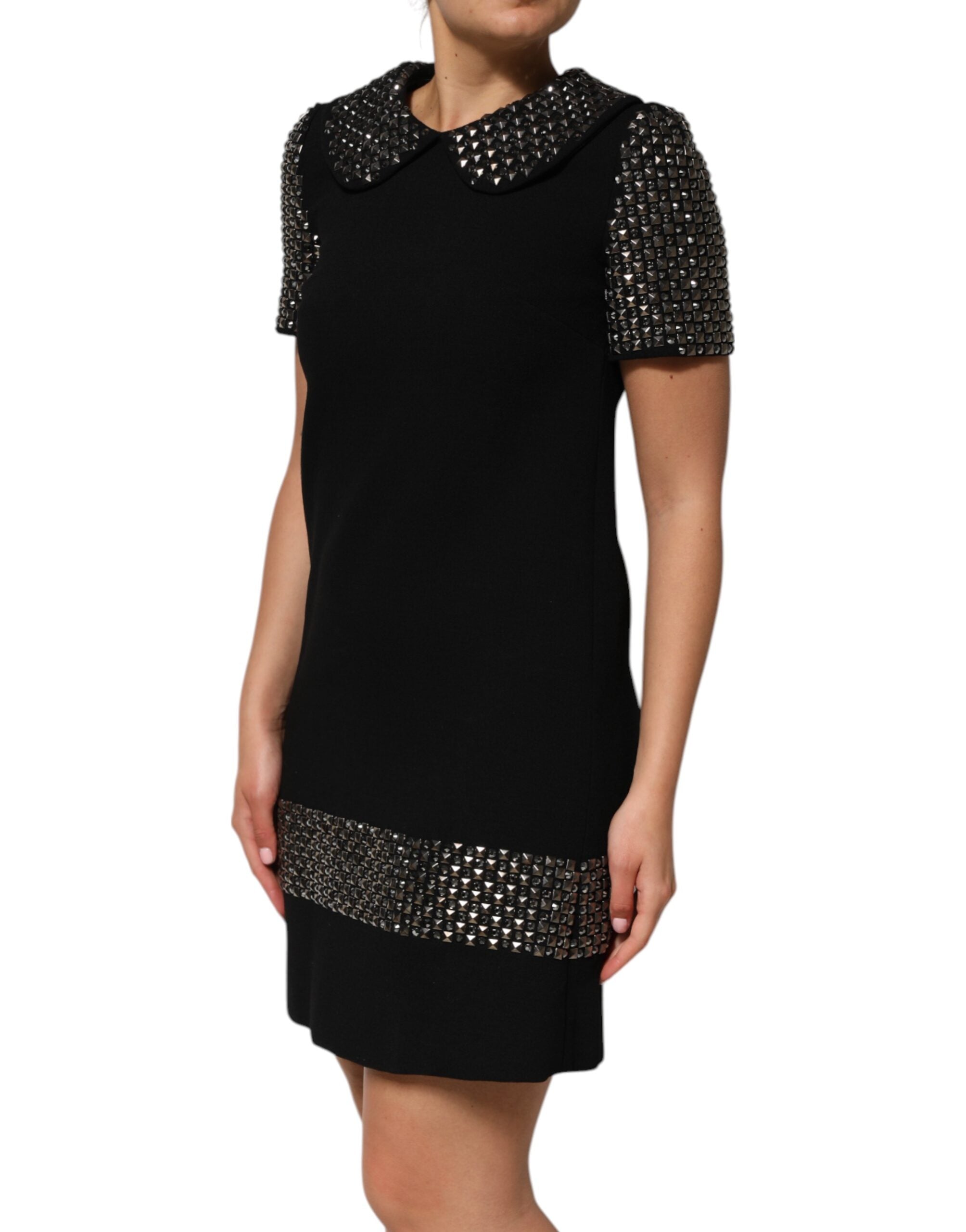Dolce & Gabbana Black Crystal Embellished Collared Mini Women's Dress