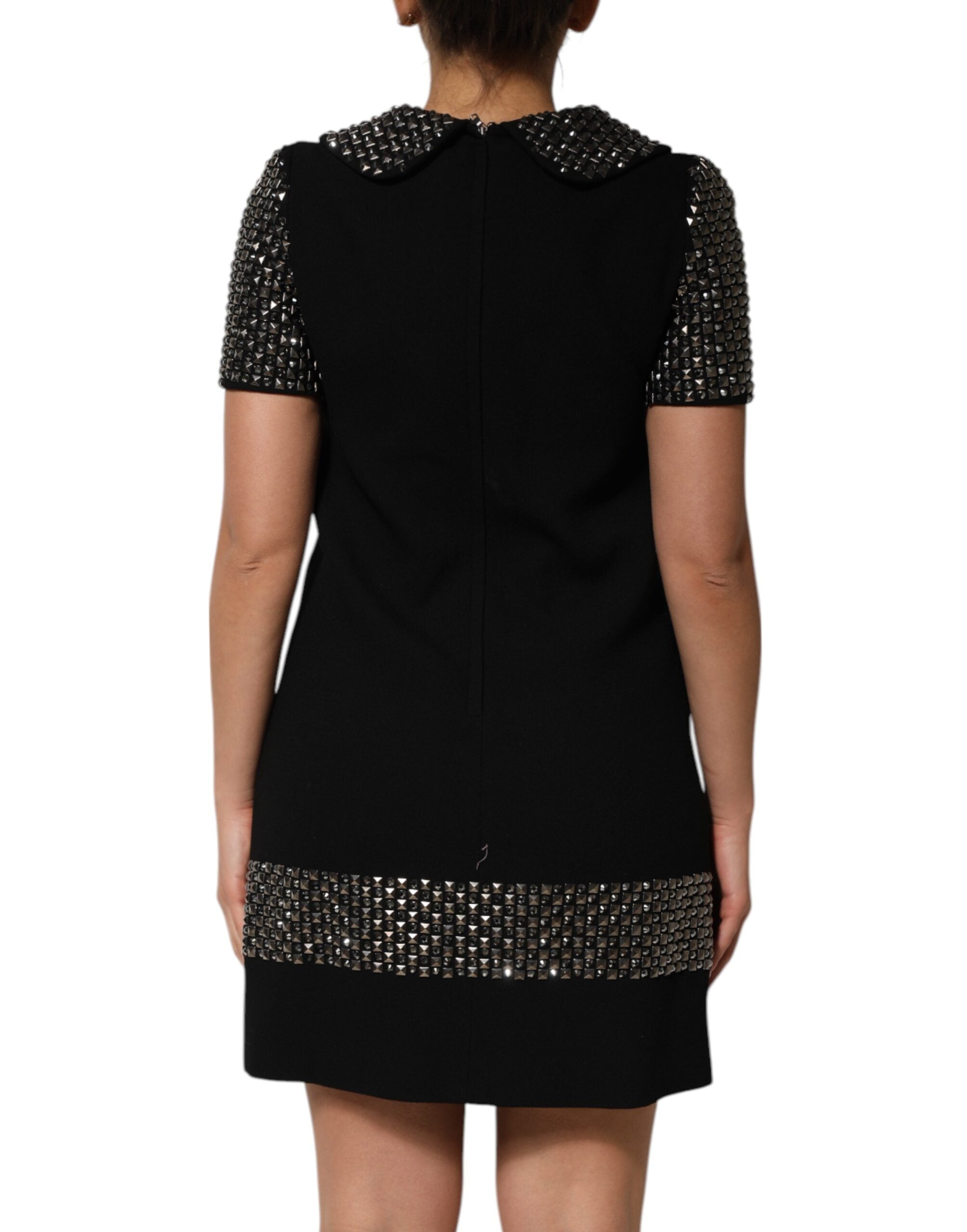 Dolce & Gabbana Black Crystal Embellished Collared Mini Women's Dress