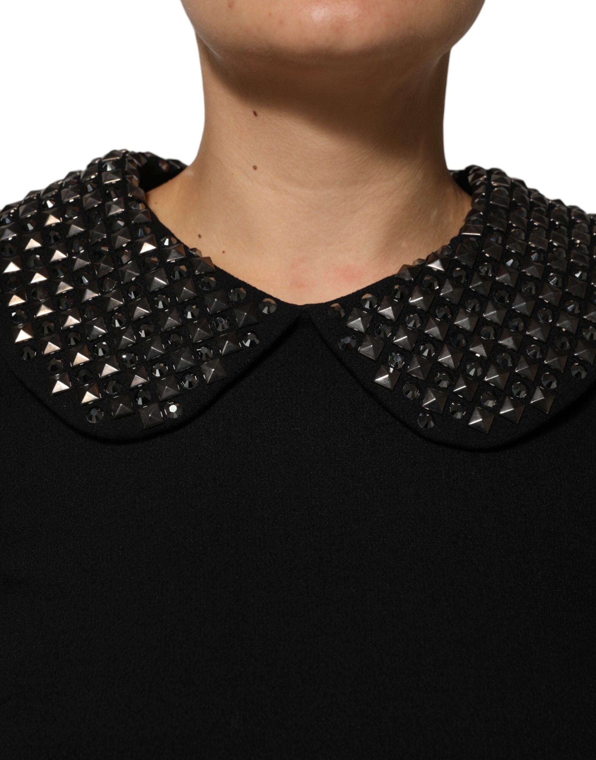 Dolce & Gabbana Black Crystal Embellished Collared Mini Women's Dress