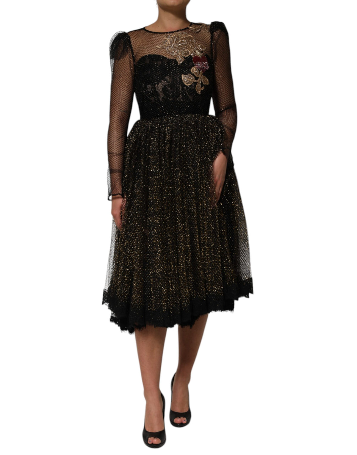 Dolce & Gabbana Black Crystal Heart Embellished A-line Women's Dress (Pre-Owned)