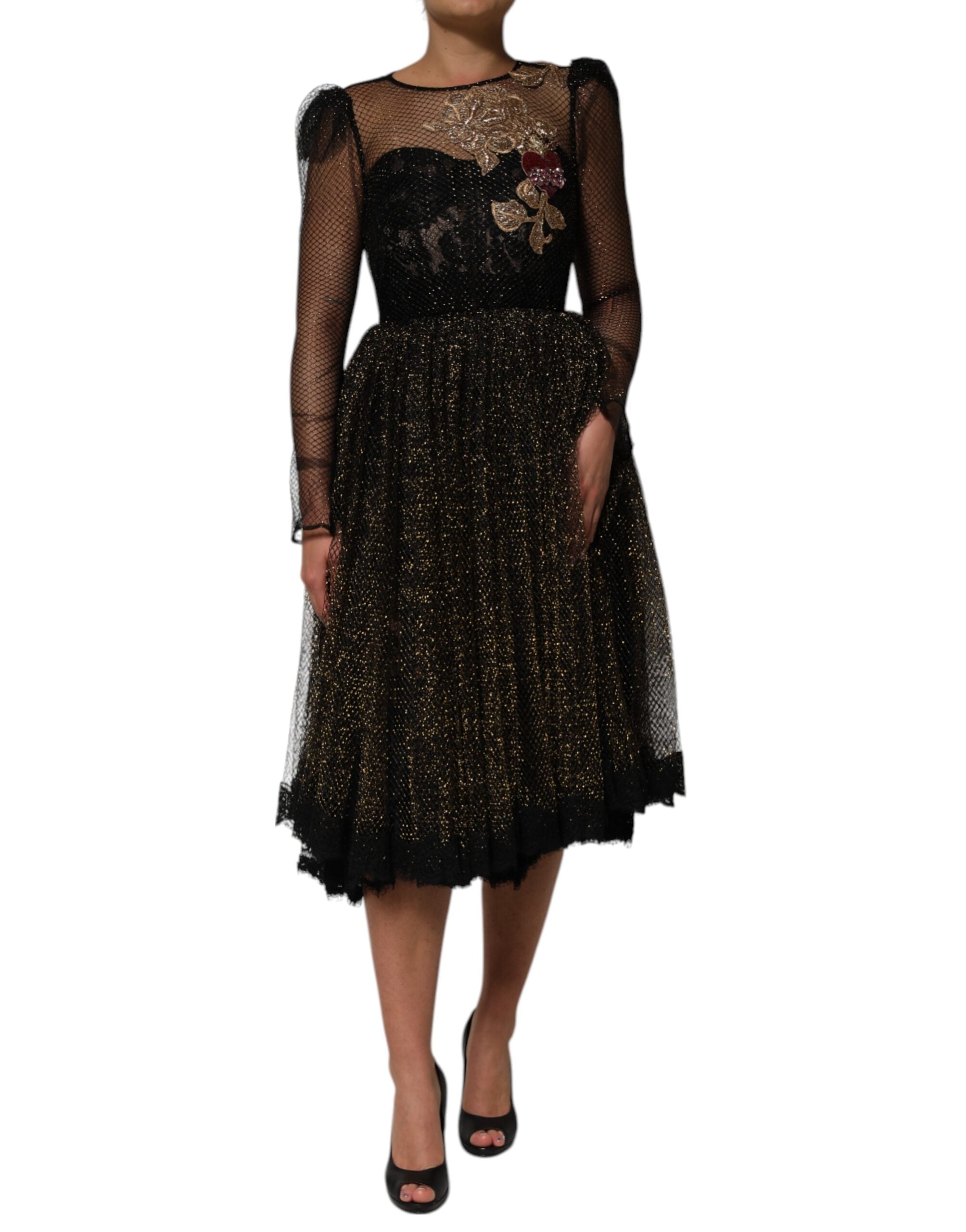 Dolce & Gabbana Black Crystal Heart Embellished A-line Women's Dress (Pre-Owned)