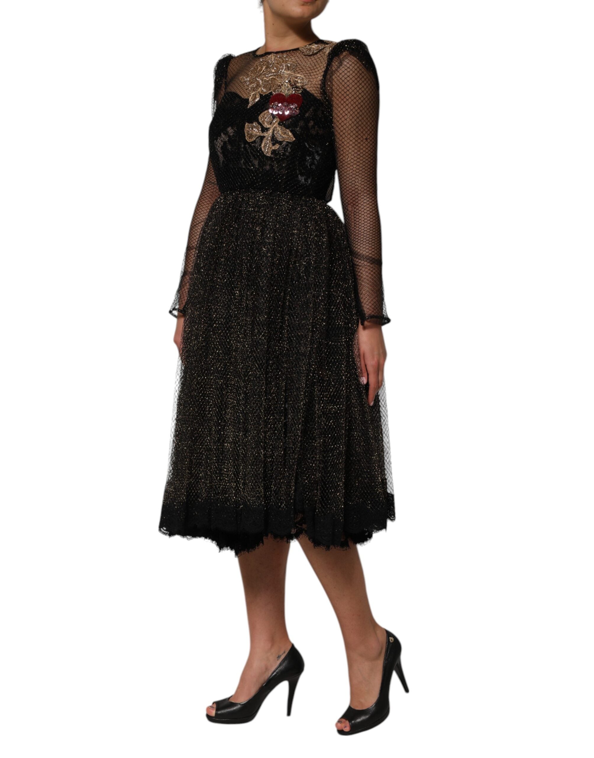 Dolce & Gabbana Black Crystal Heart Embellished A-line Women's Dress (Pre-Owned)