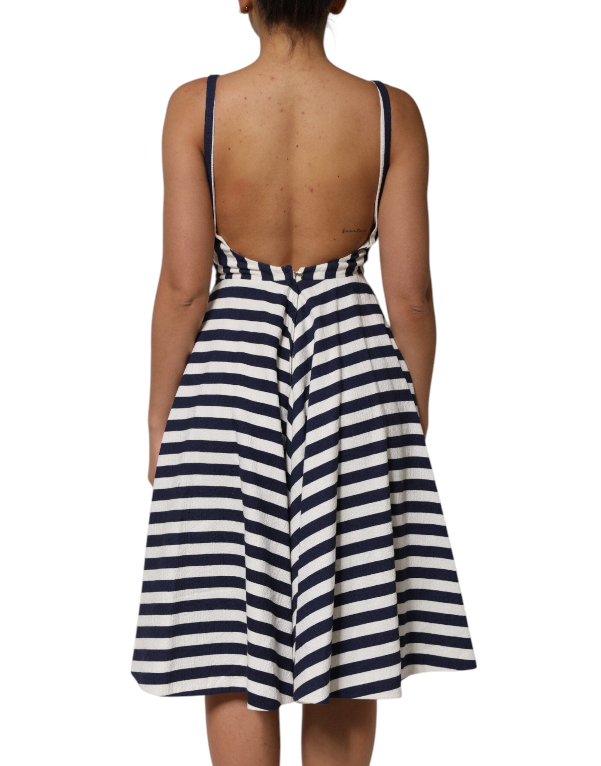 Dolce & Gabbana Blue White Striped Embroidered A-line Women's Dress