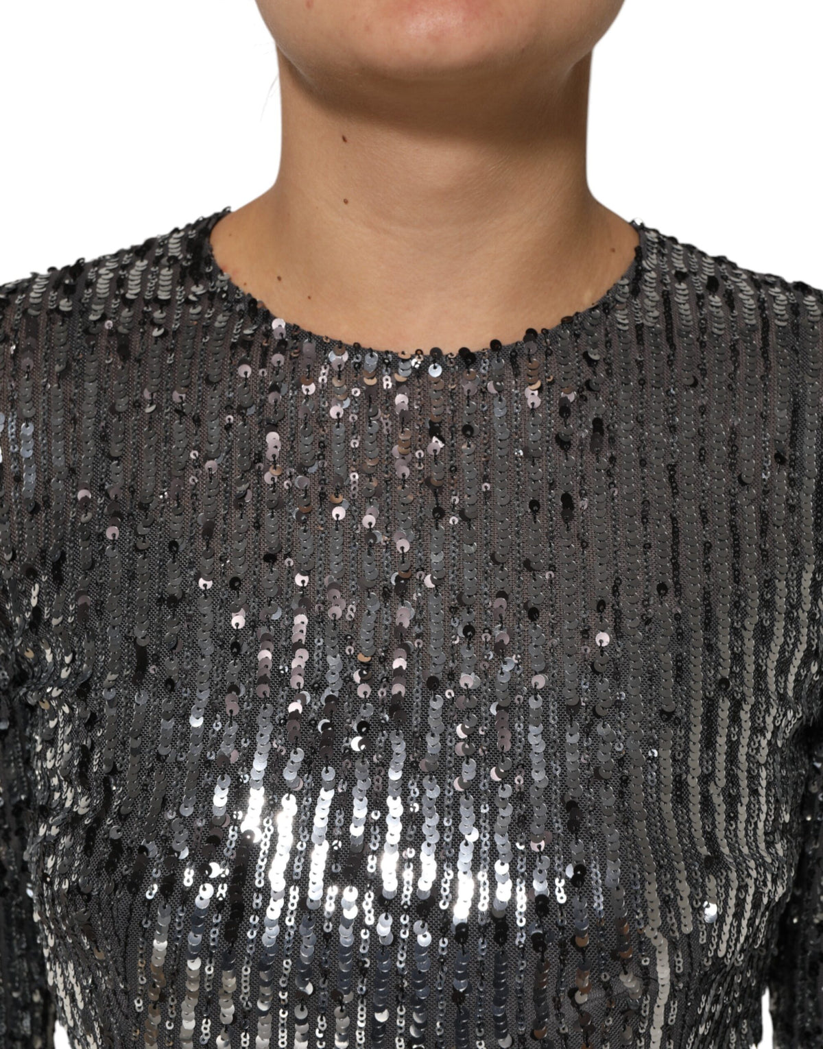 Dolce & Gabbana Black Sequined Long Sleeves Midi A-line Women's Dress