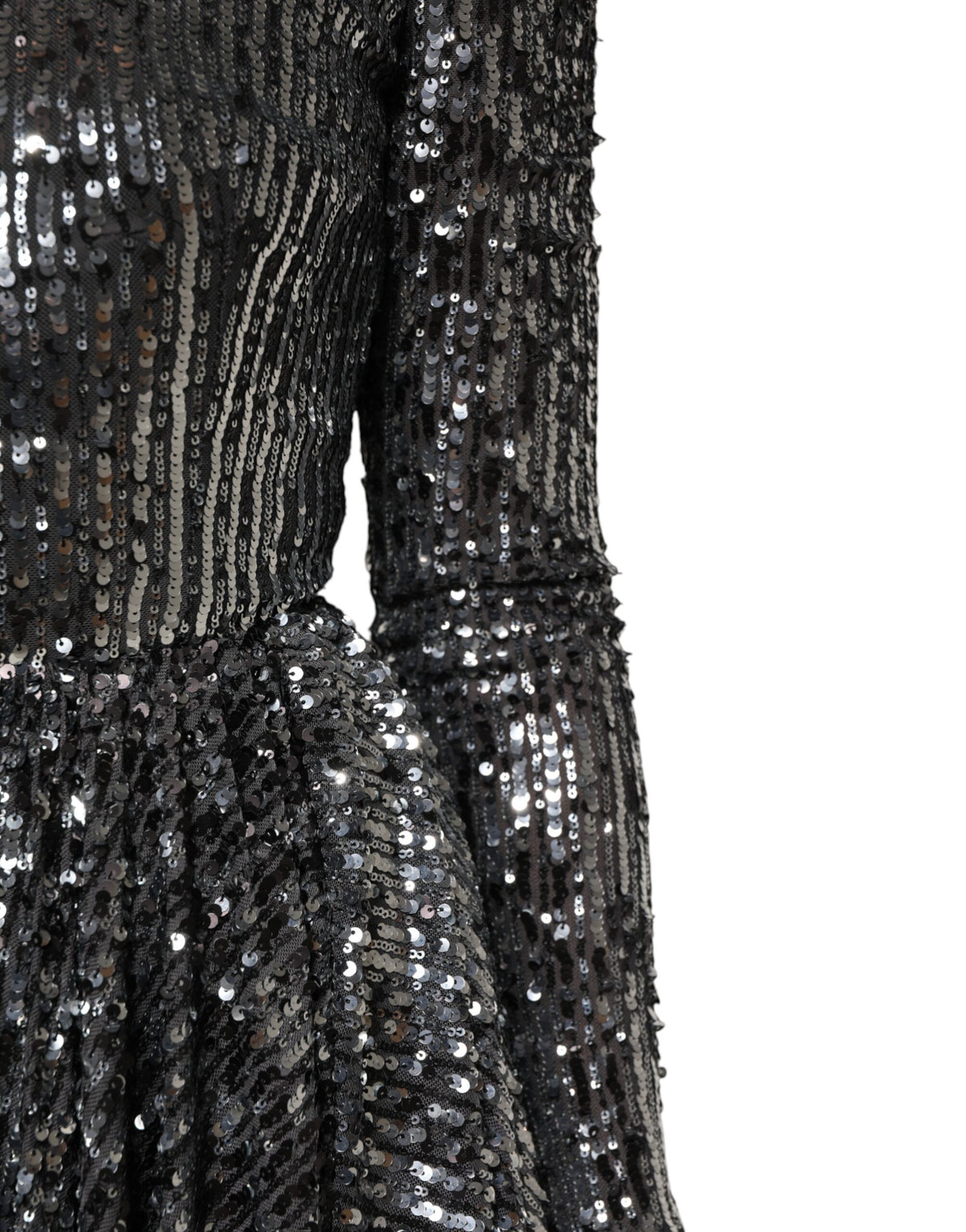 Dolce & Gabbana Black Sequined Long Sleeves Midi A-line Women's Dress
