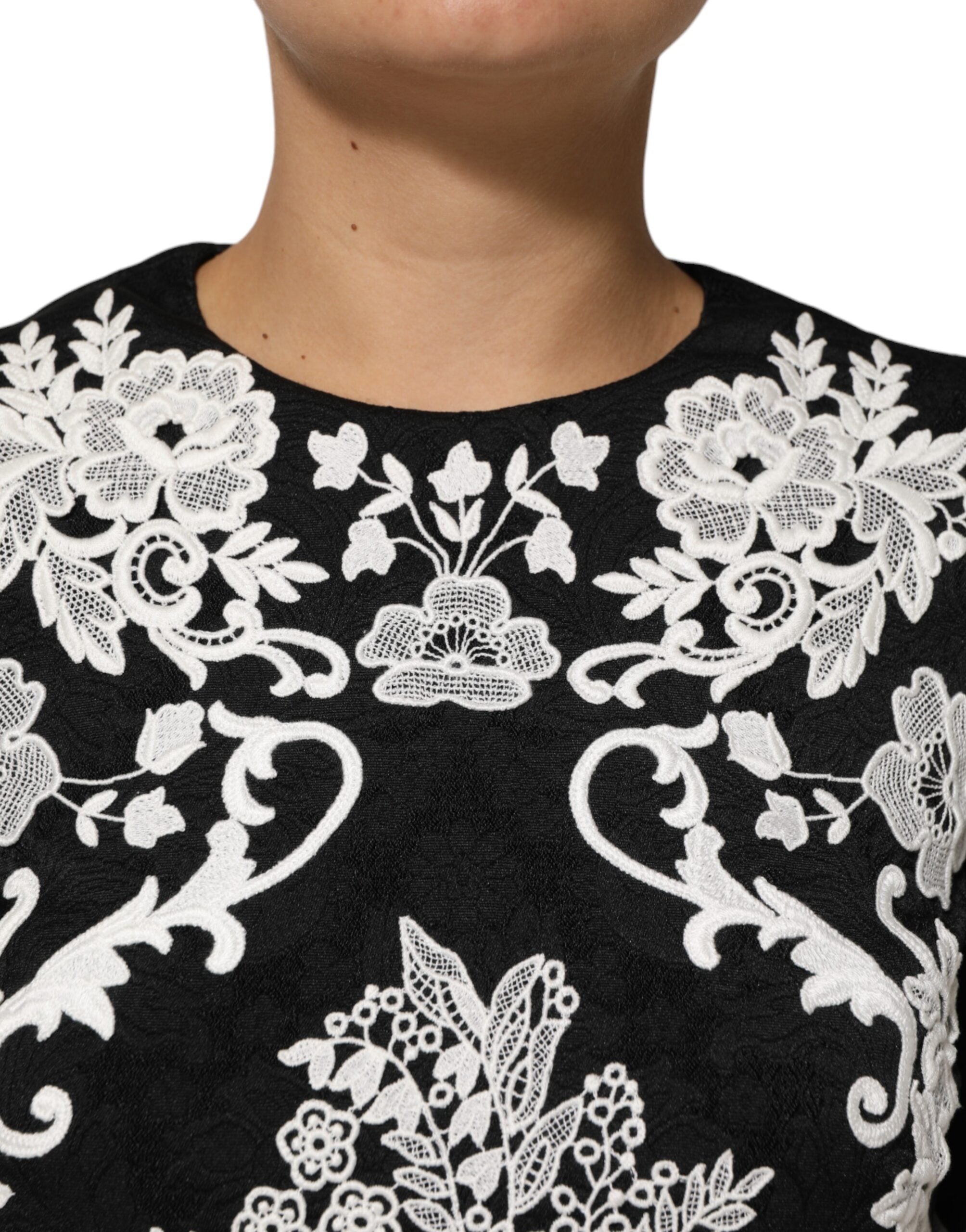 Dolce & Gabbana Black Lace Trim Short Sleeves A-line Women's Dress