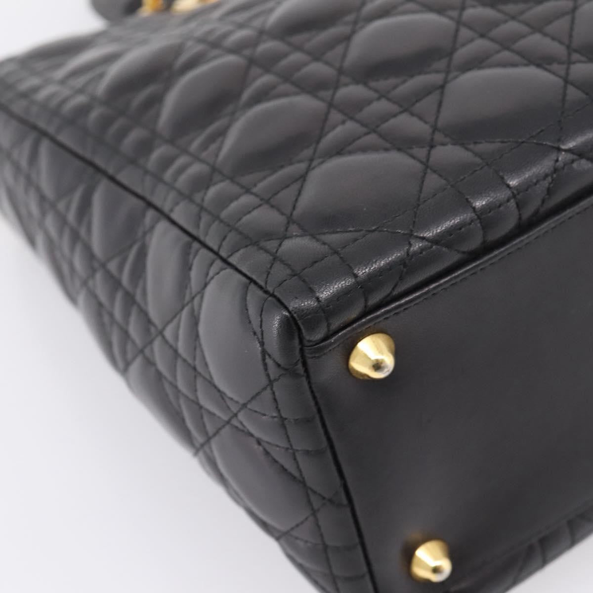 Christian Dior Vintage Lady Dior Cannage Quilt Lambskin Black Leather Handbag (Pre-Owned)
