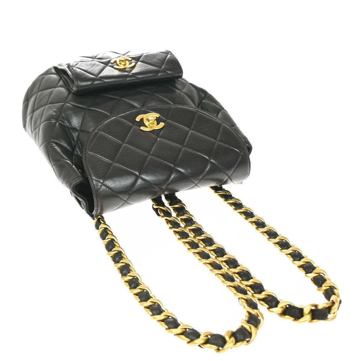 Chanel Vintage Cc Pocket Quilted Lambskin Black Leather Backpack Bag (Pre-Owned)