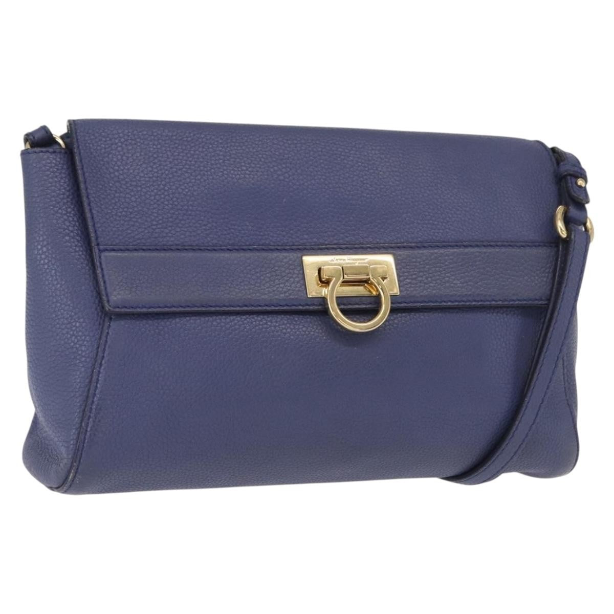 Salvatore Ferragamo Abbey Leather Navy Leather Shoulder Bag Bag (Pre-Owned)
