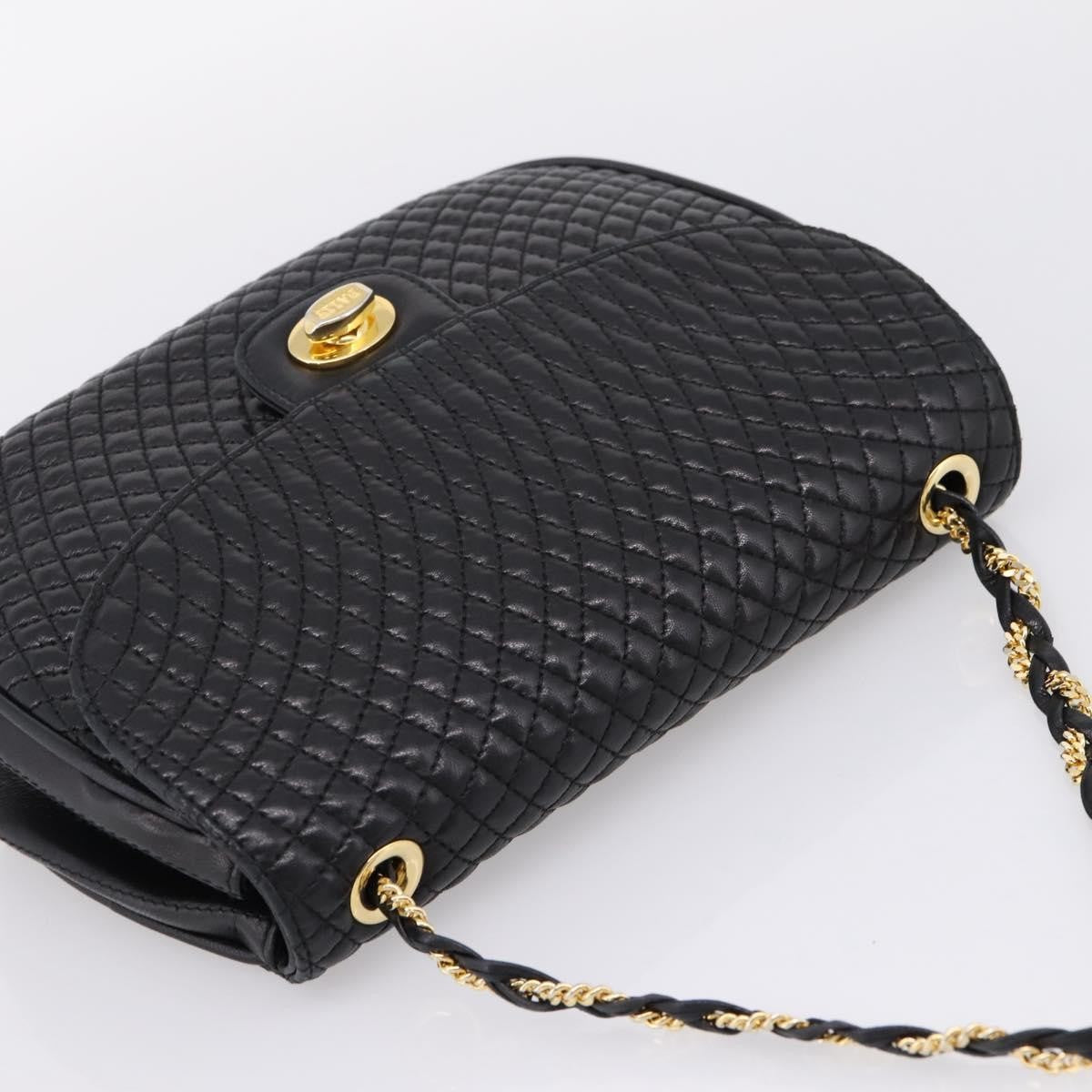 Bally Vintage Chain Quilted Leather Black Leather Shoulder Bag Bag (Pre-Owned)