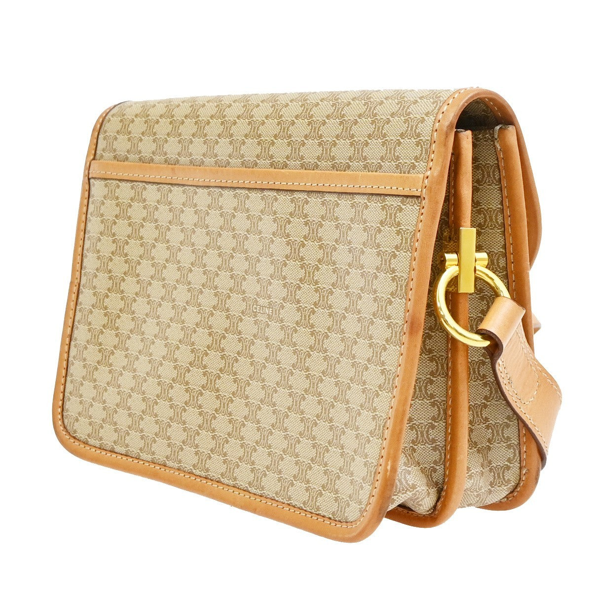 Celine Vintage Macadam Circle Logo Canvas And Leather Beige Pvc Shoulder Bag Bag (Pre-Owned)
