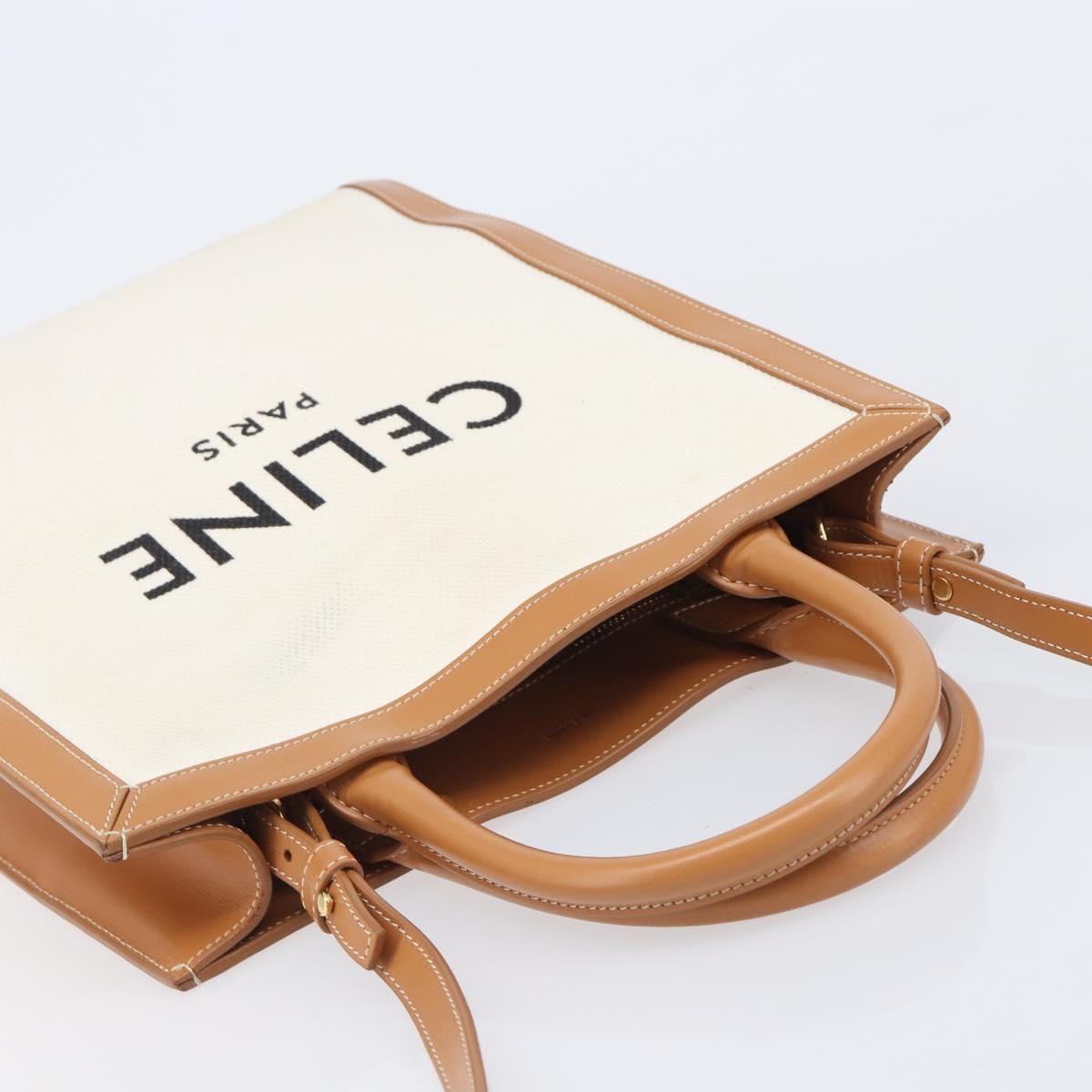 Celine Vertical Cabas Canvas With Leather Beige Canvas Tote Bag Bag (Pre-Owned)