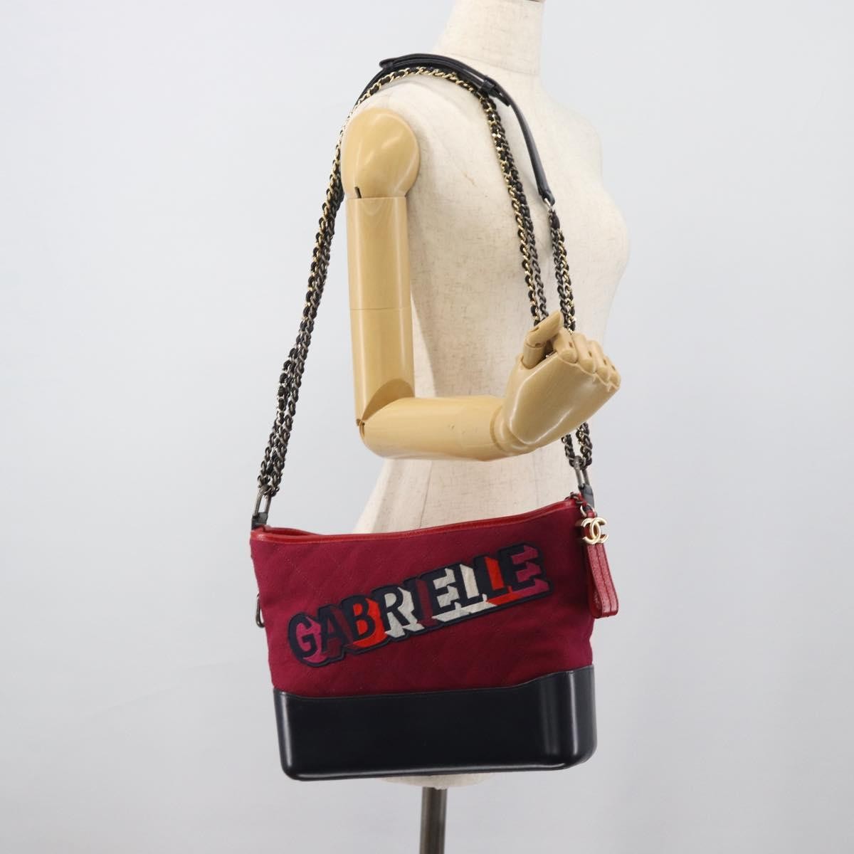 Chanel Gabrielle Logo Hobo Tweed And Calfskin Red Canvas Shoulder Bag Bag (Pre-Owned)