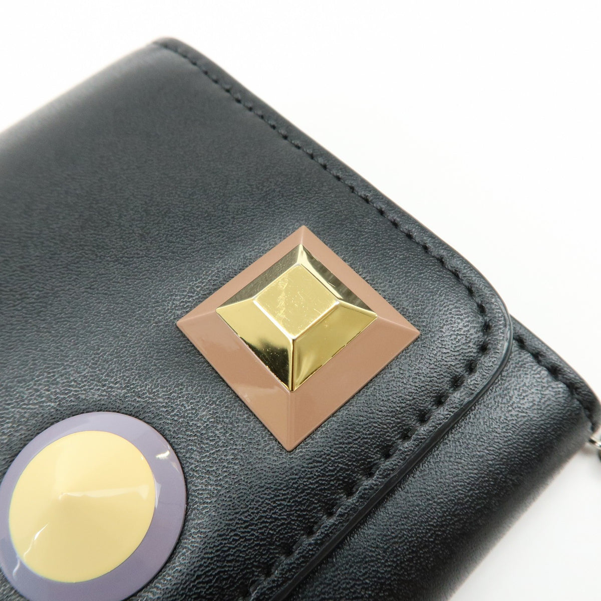 Fendi Continental Wallet On Chain Studded Leather Black Leather Crossbody Bag Bag (Pre-Owned)