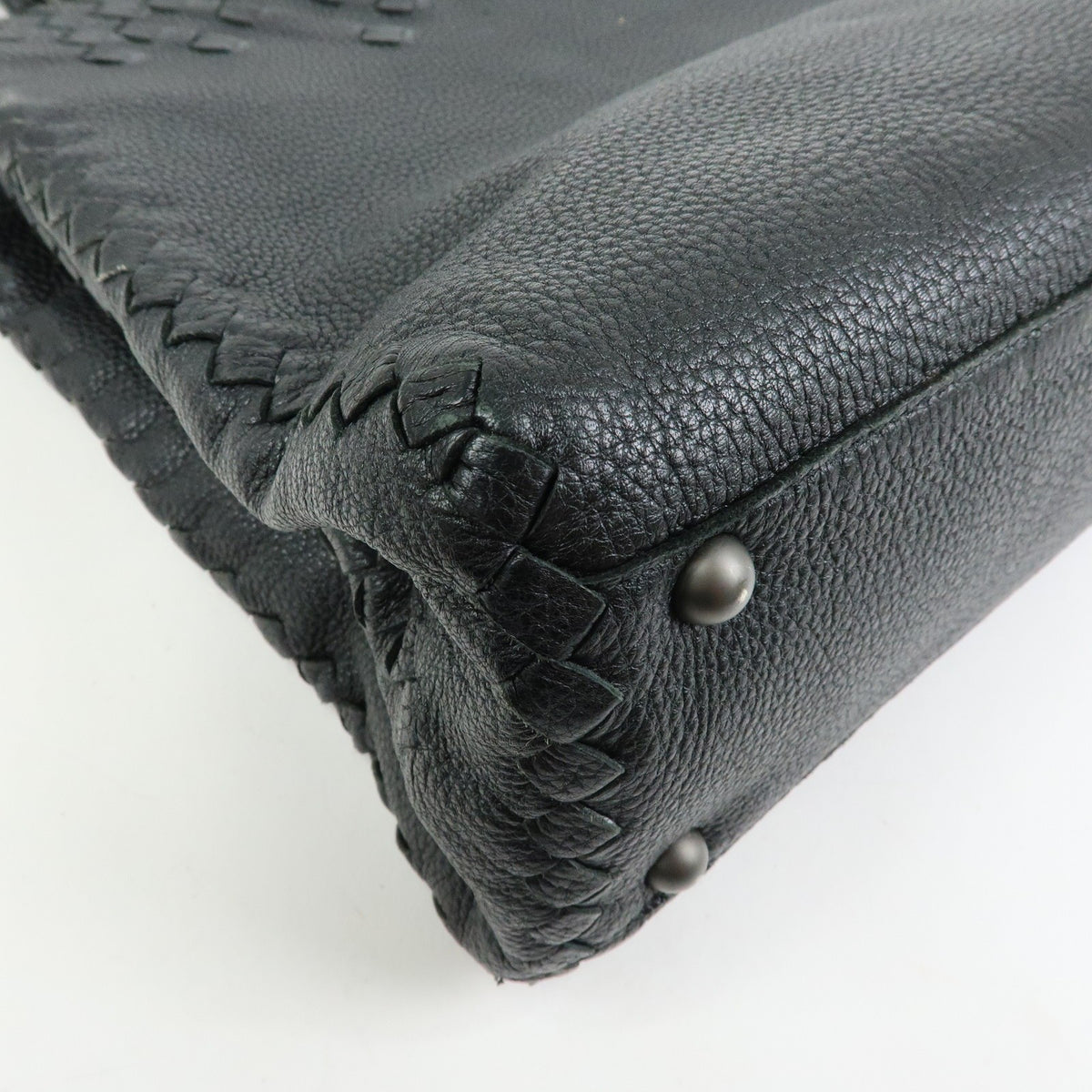 Bottega Veneta A-Shape Leather With Intrecciato Detail Black Leather Tote Bag Bag (Pre-Owned)