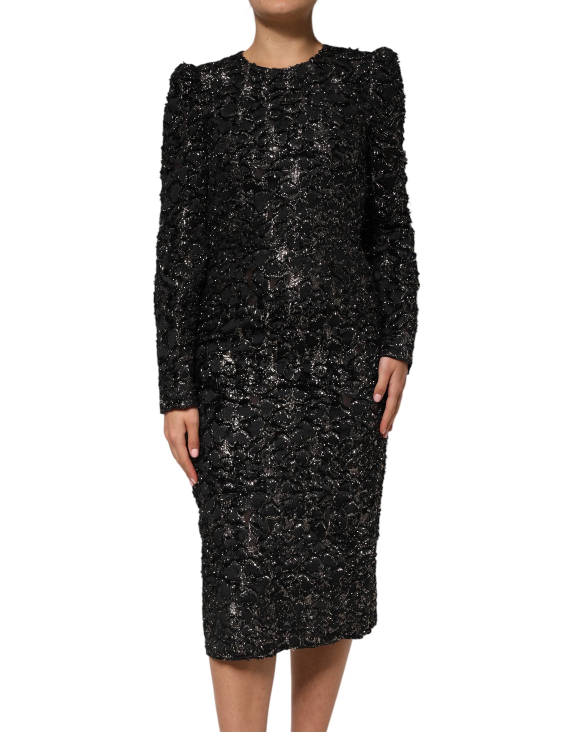 Dolce & Gabbana Black Sequin Bouclé Tweed Sheath Women's Dress