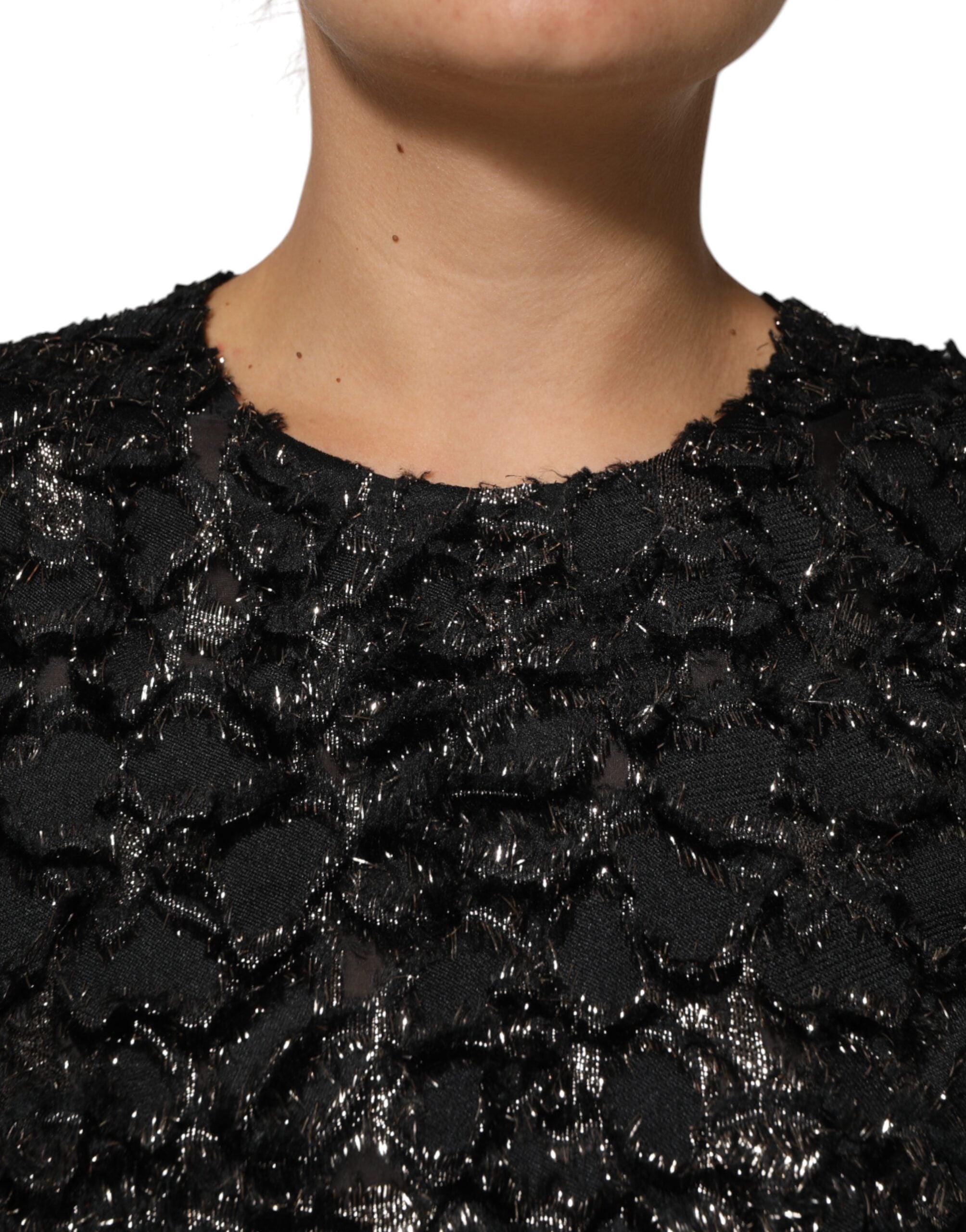 Dolce & Gabbana Black Sequin Bouclé Tweed Sheath Women's Dress