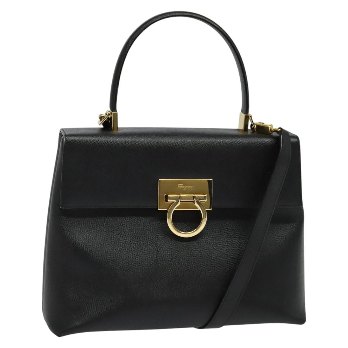 Salvatore Ferragamo Gancini Convertible Top Handle Leather Black Leather Handbag (Pre-Owned)