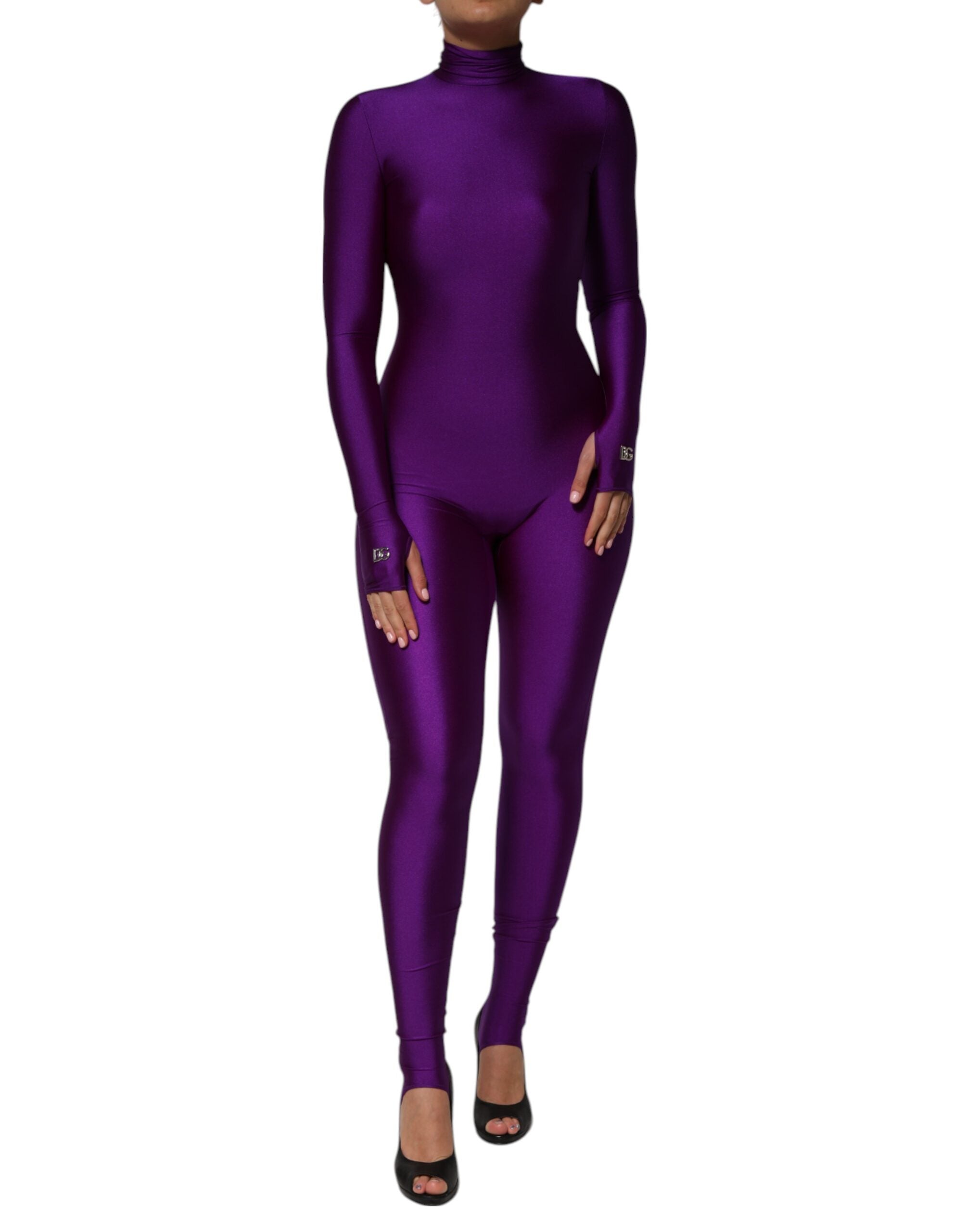 Dolce & Gabbana Purple Nylon Turtleneck Bodycon Jumpsuit Women's Dress