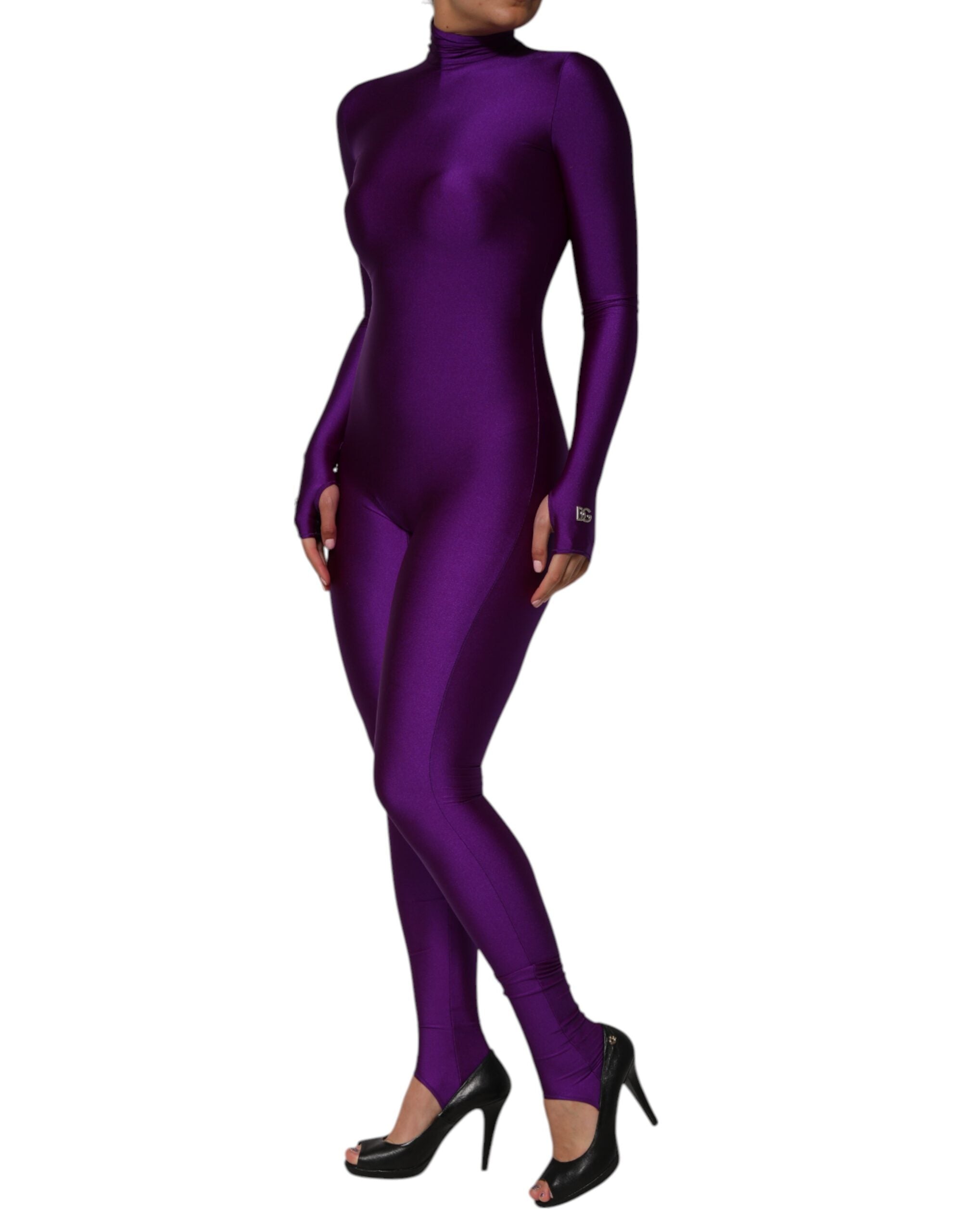 Dolce & Gabbana Purple Nylon Turtleneck Bodycon Jumpsuit Women's Dress