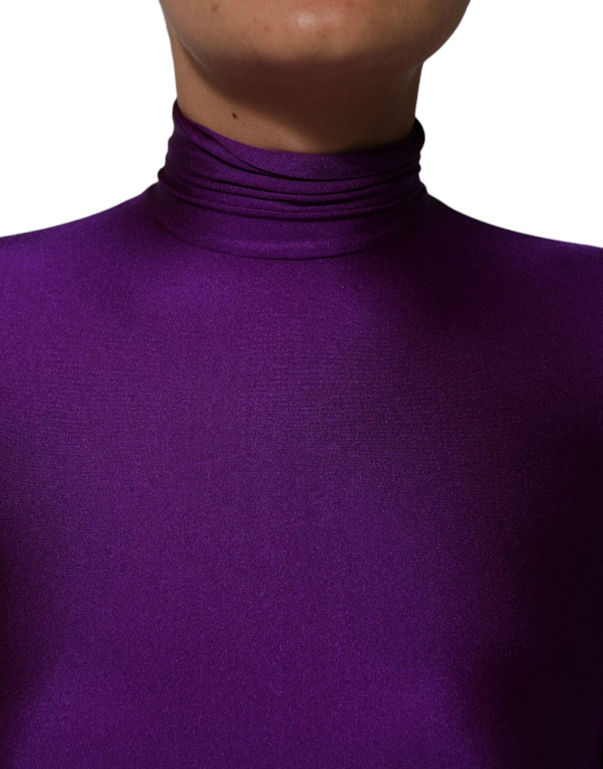 Dolce & Gabbana Purple Nylon Turtleneck Bodycon Jumpsuit Women's Dress