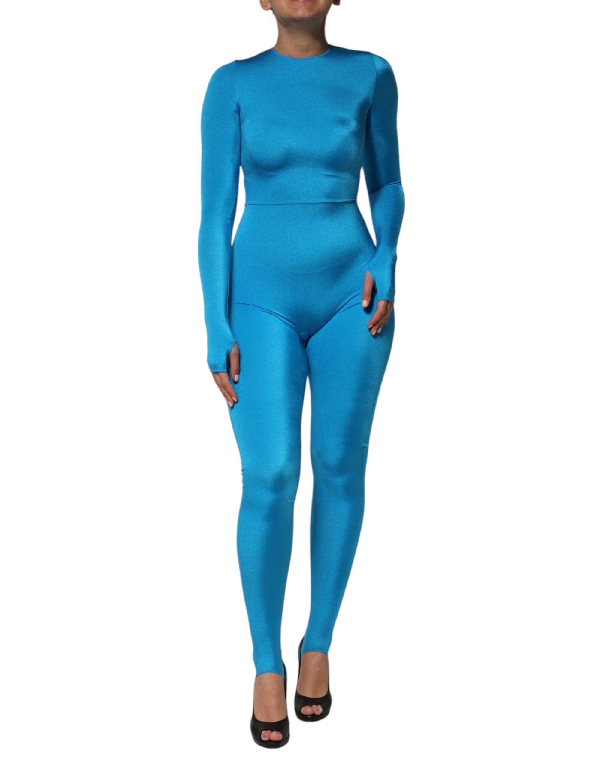 Dolce & Gabbana Blue Nylon Crew Neck Bodycon Jumpsuit Women's Dress