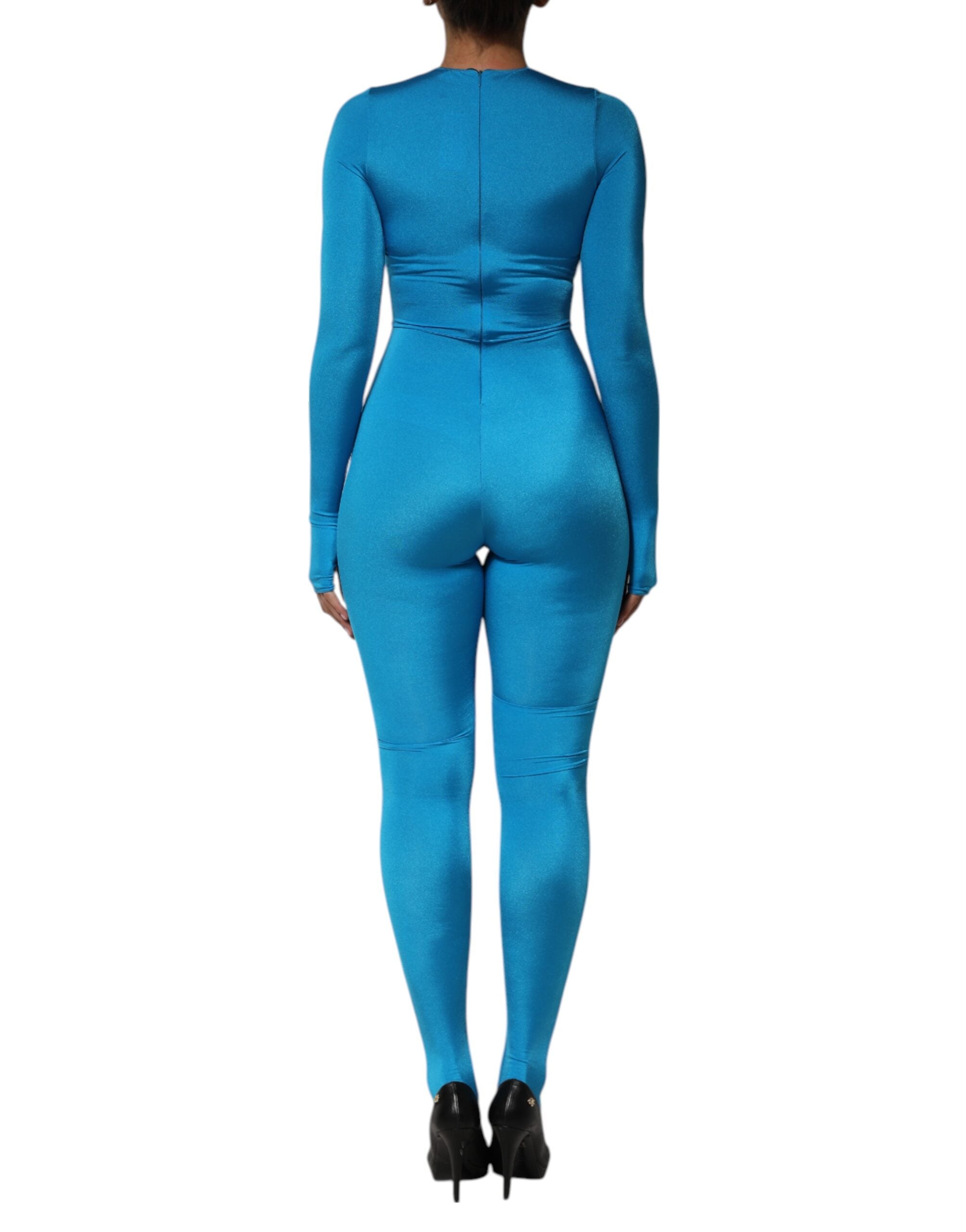 Dolce & Gabbana Blue Nylon Crew Neck Bodycon Jumpsuit Women's Dress