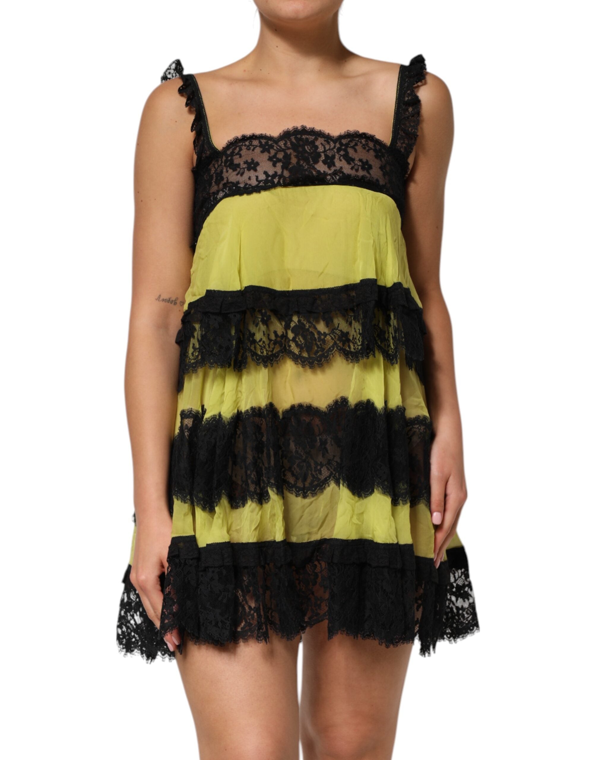 Dolce & Gabbana Yellow Black Babydoll Chemise Lingerie Women's Dress