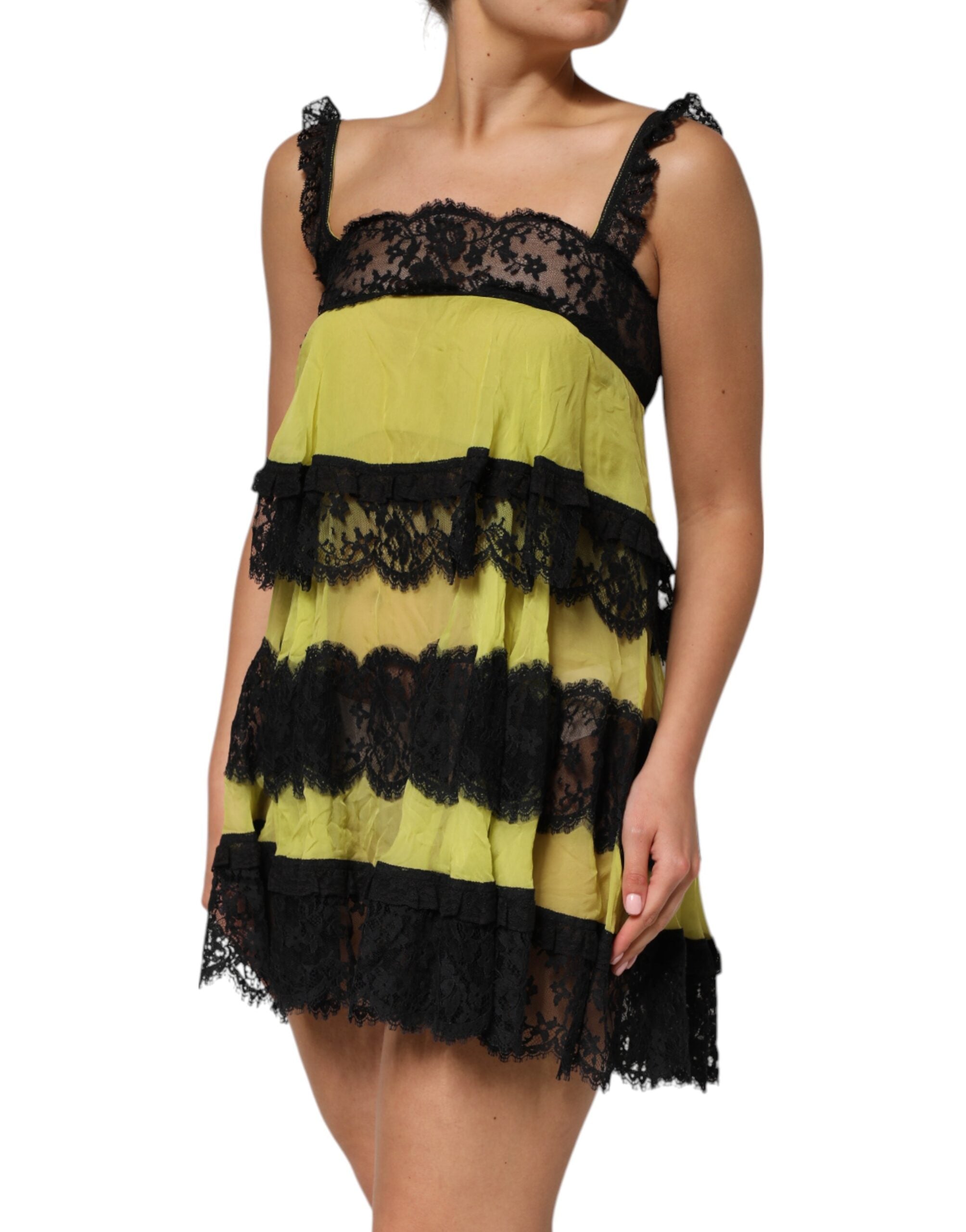 Dolce & Gabbana Yellow Black Babydoll Chemise Lingerie Women's Dress