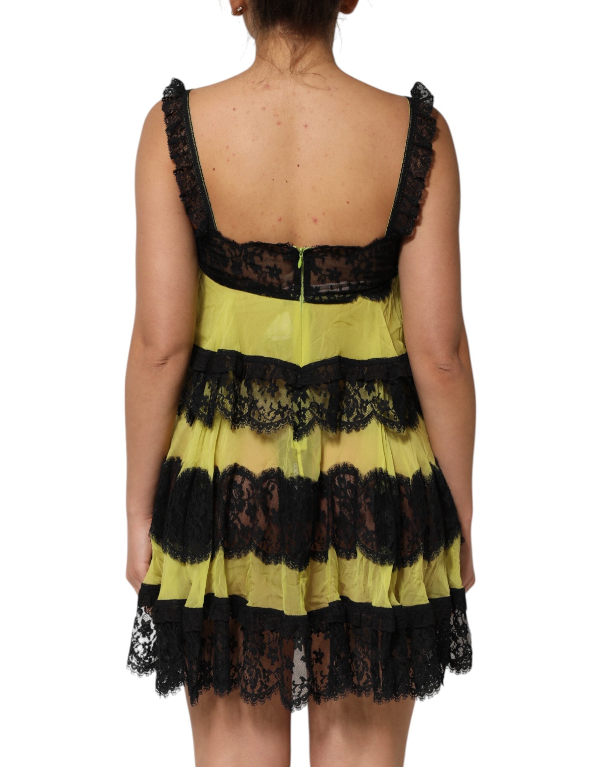 Dolce & Gabbana Yellow Black Babydoll Chemise Lingerie Women's Dress