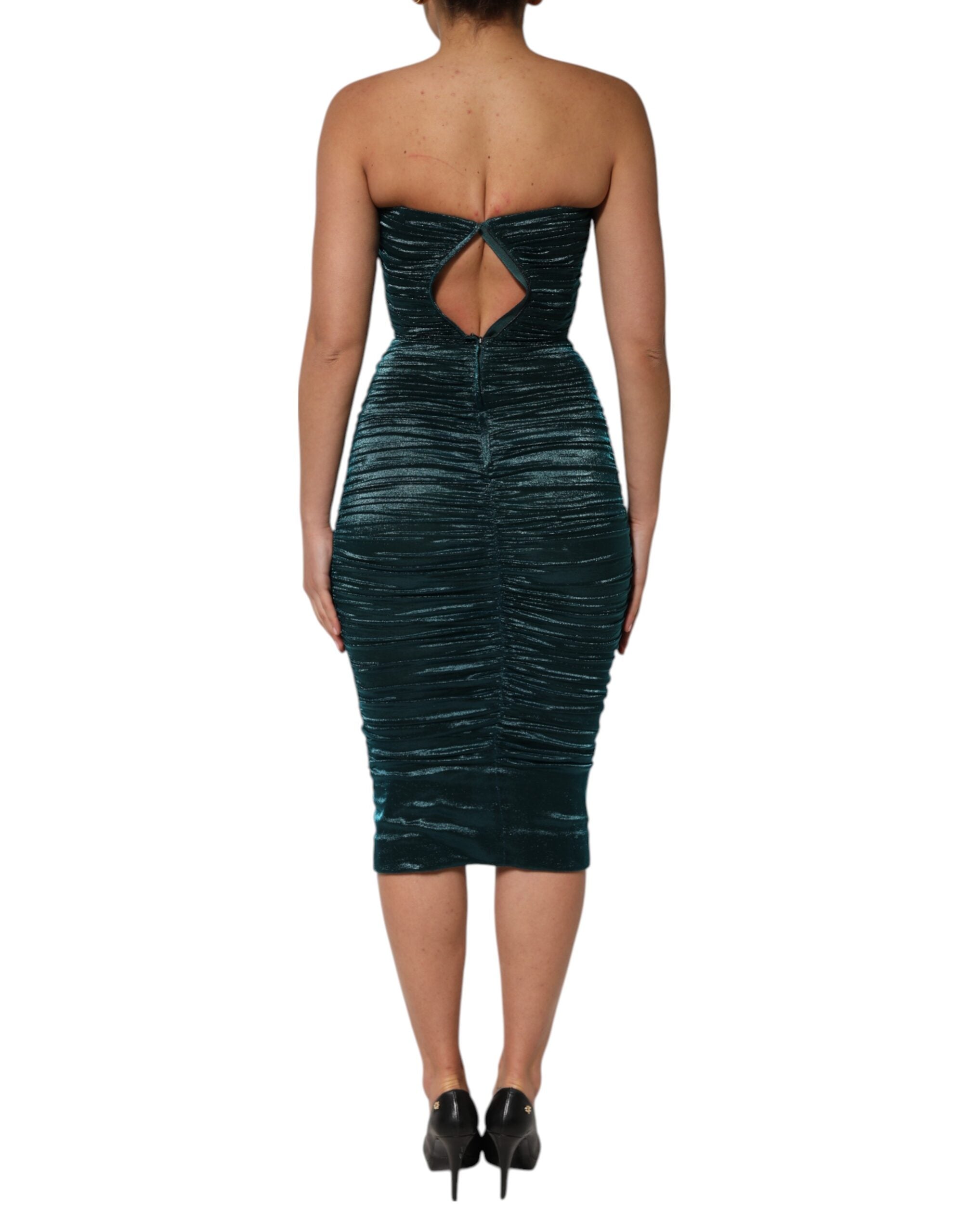 Dolce & Gabbana Green Silk Satin Fitted Strapless Women's Dress