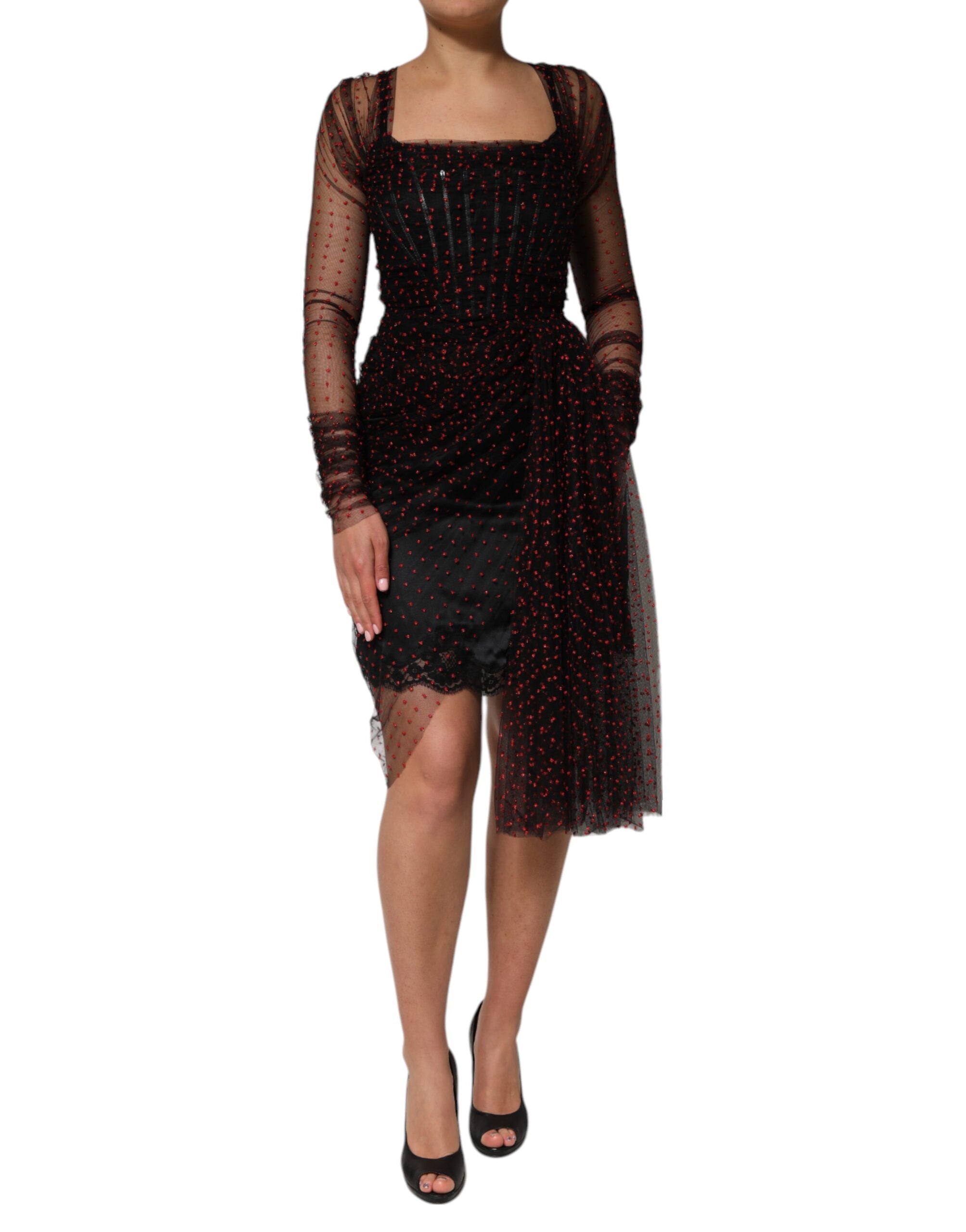 Dolce & Gabbana Black Lace Trim Long Sleeve Sheath Mini Women's Dress
