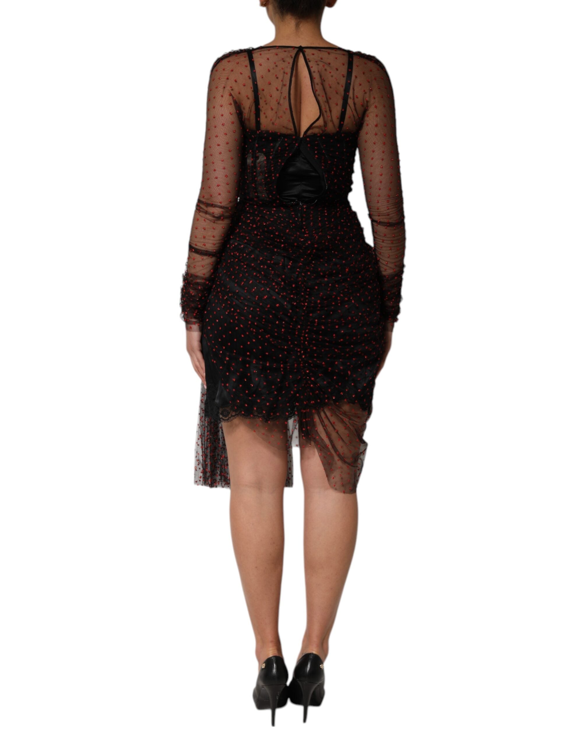 Dolce & Gabbana Black Lace Trim Long Sleeve Sheath Mini Women's Dress