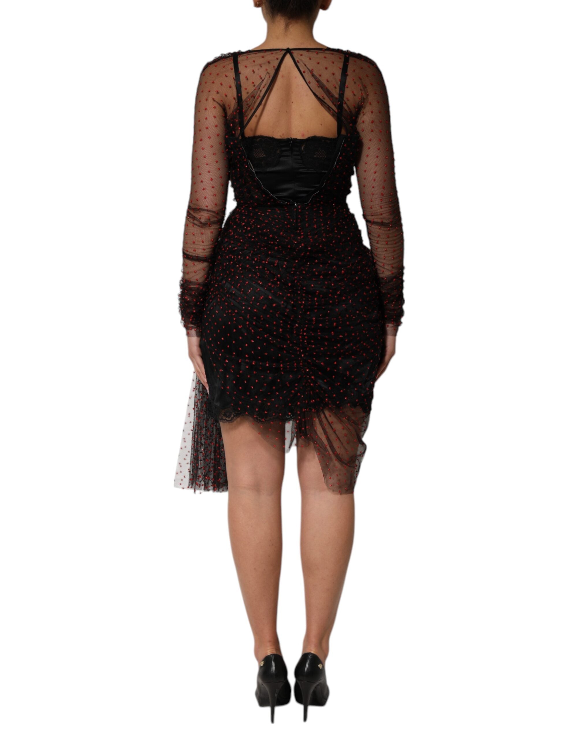 Dolce & Gabbana Black Lace Trim Long Sleeve Sheath Mini Women's Dress