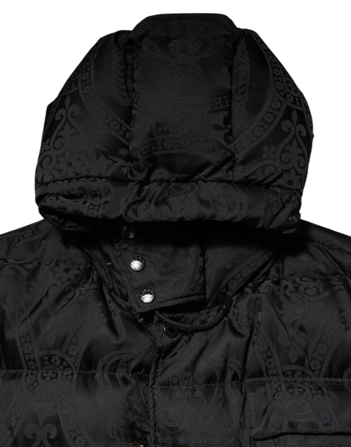 Dolce & Gabbana Black Jacquard Quilted Puffer Hooded Men's Jacket