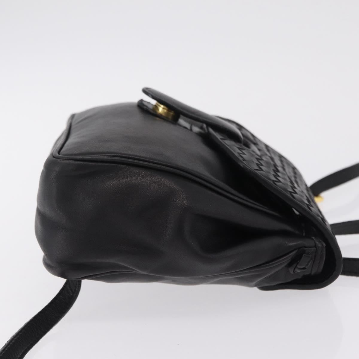Bottega Veneta Backpack Leather With Intrecciato Black Leather Backpack Bag (Pre-Owned)