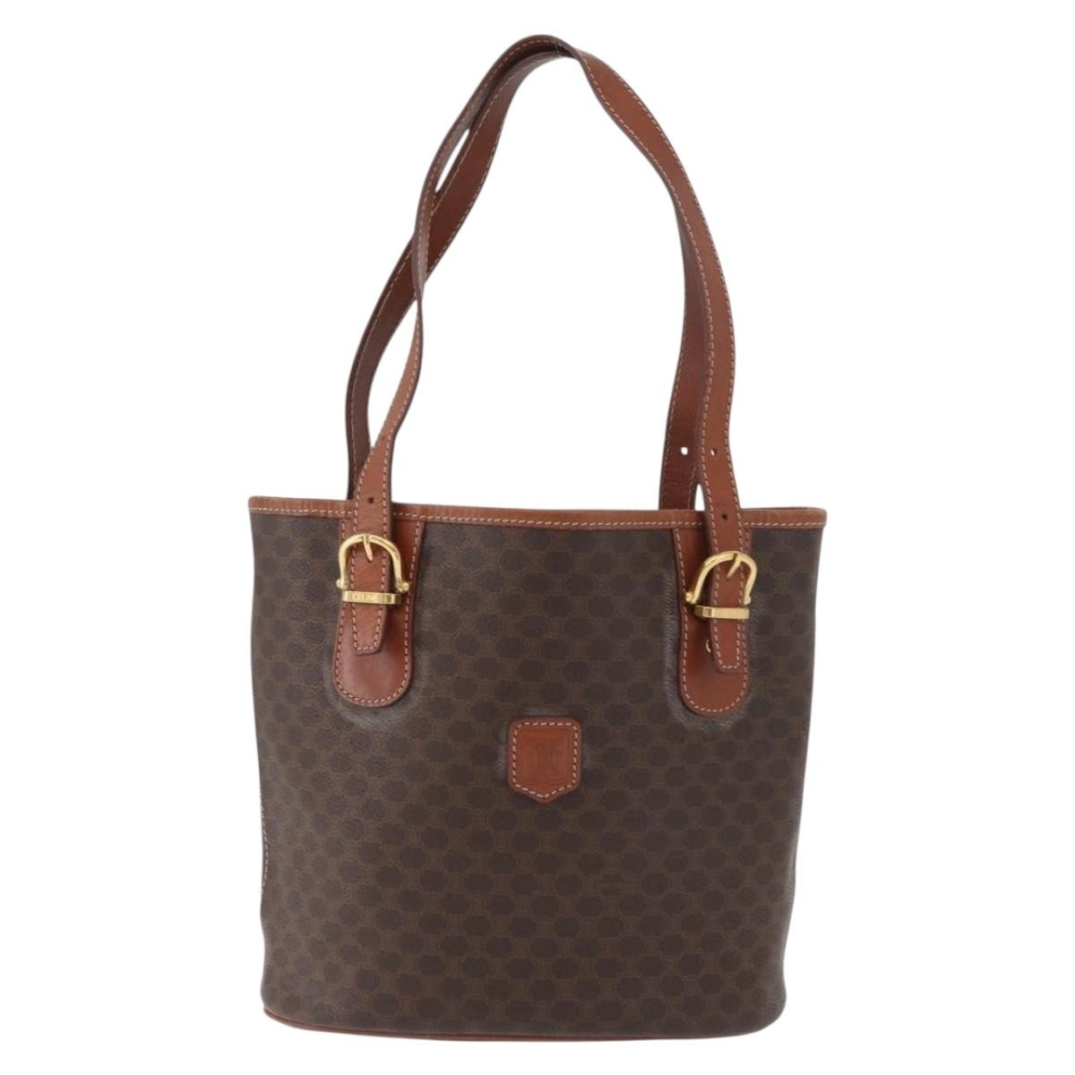 Celine Vintage Macadam Canvas And Leather Brown Canvas Tote Bag Bag (Pre-Owned)