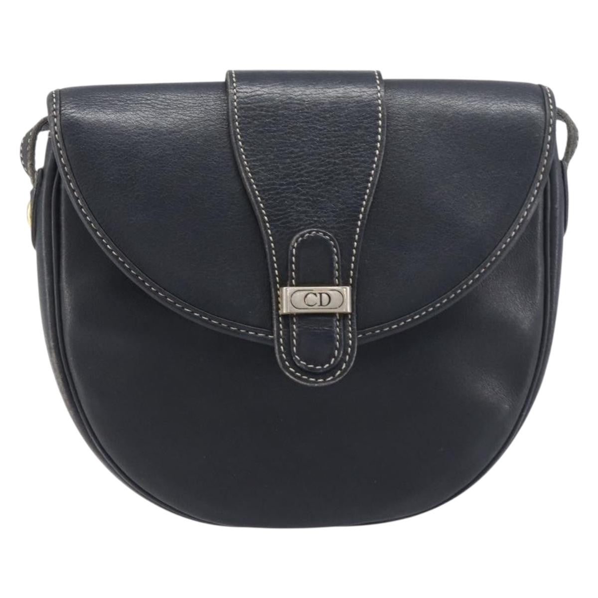 Christian Dior Vintage Cd Logo Leather Navy Leather Shoulder Bag Bag (Pre-Owned)