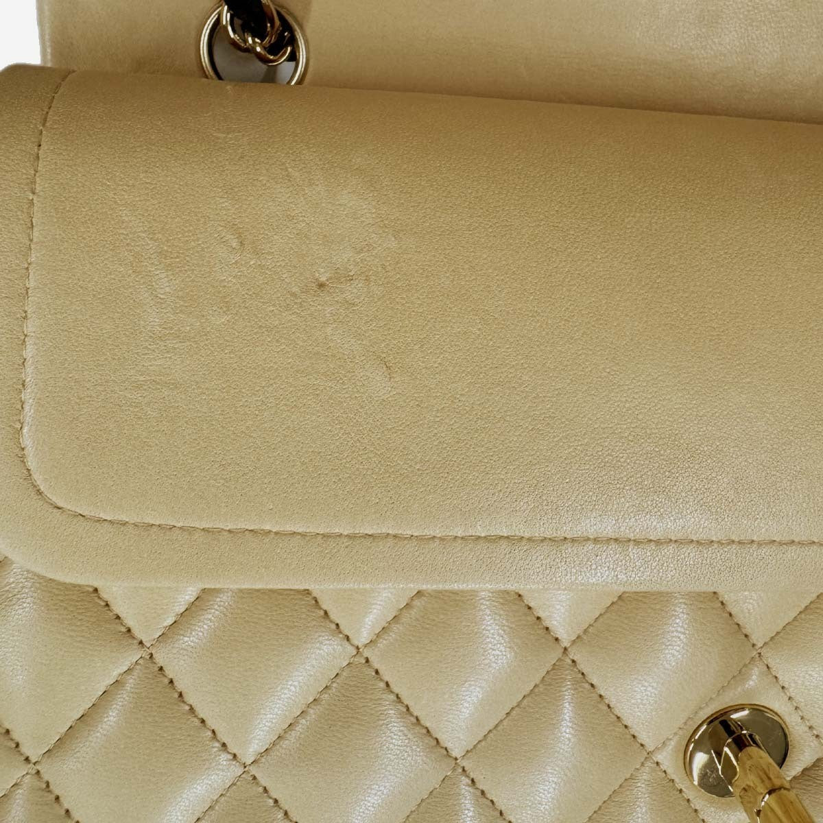 Chanel Classic Double Flap Quilted Lambskin Beige Leather Shoulder Bag Bag (Pre-Owned)