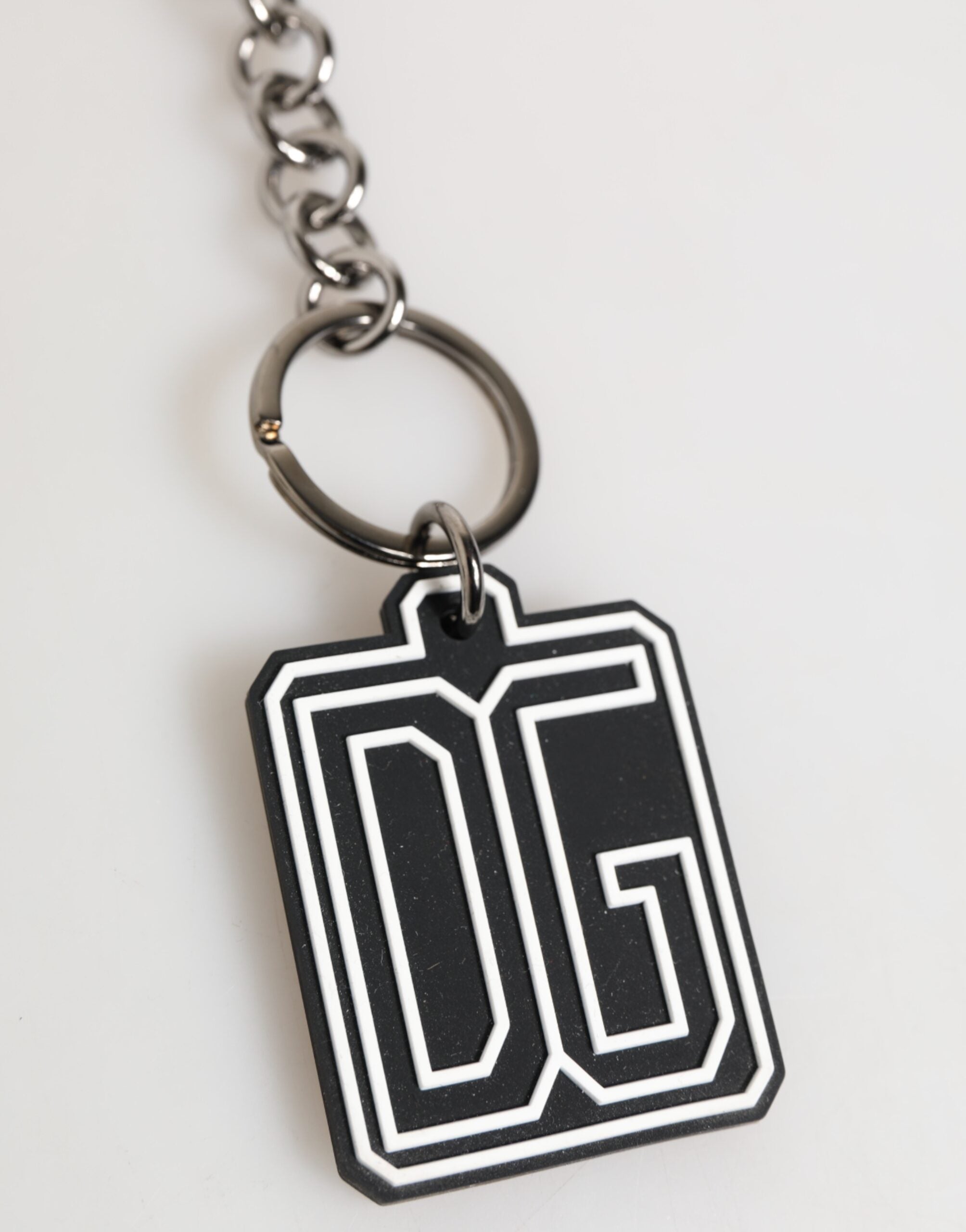 Dolce & Gabbana Black White DG Rubber Logo Silver Men Keychain Men's Keyring