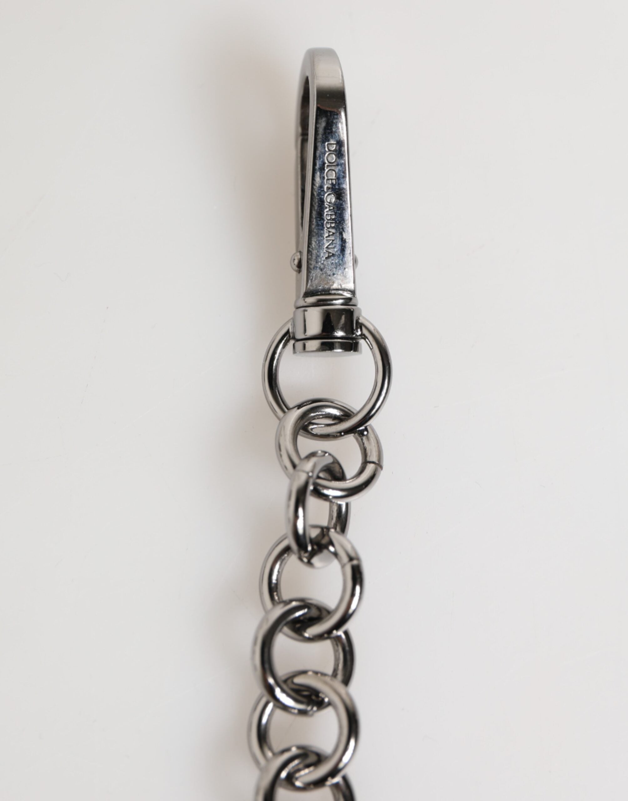 Dolce & Gabbana Black White DG Rubber Logo Silver Men Keychain Men's Keyring