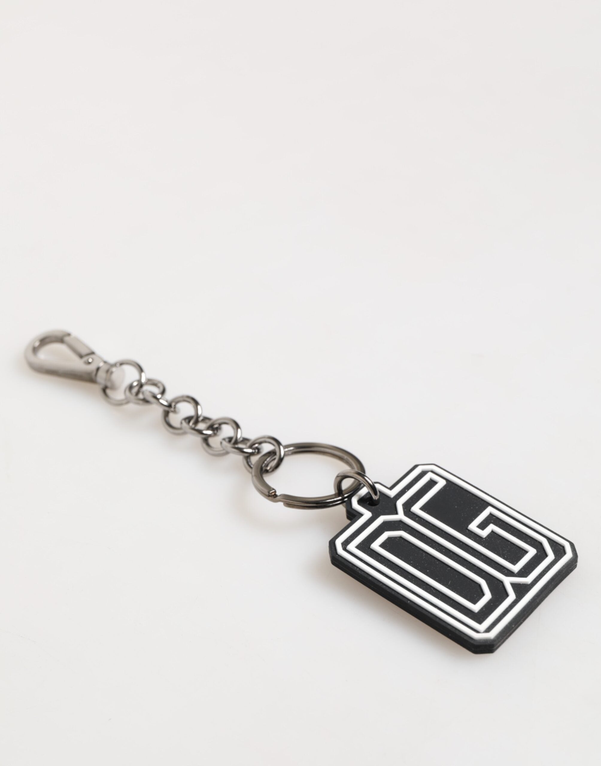 Dolce & Gabbana Black White DG Rubber Logo Silver Men Keychain Men's Keyring
