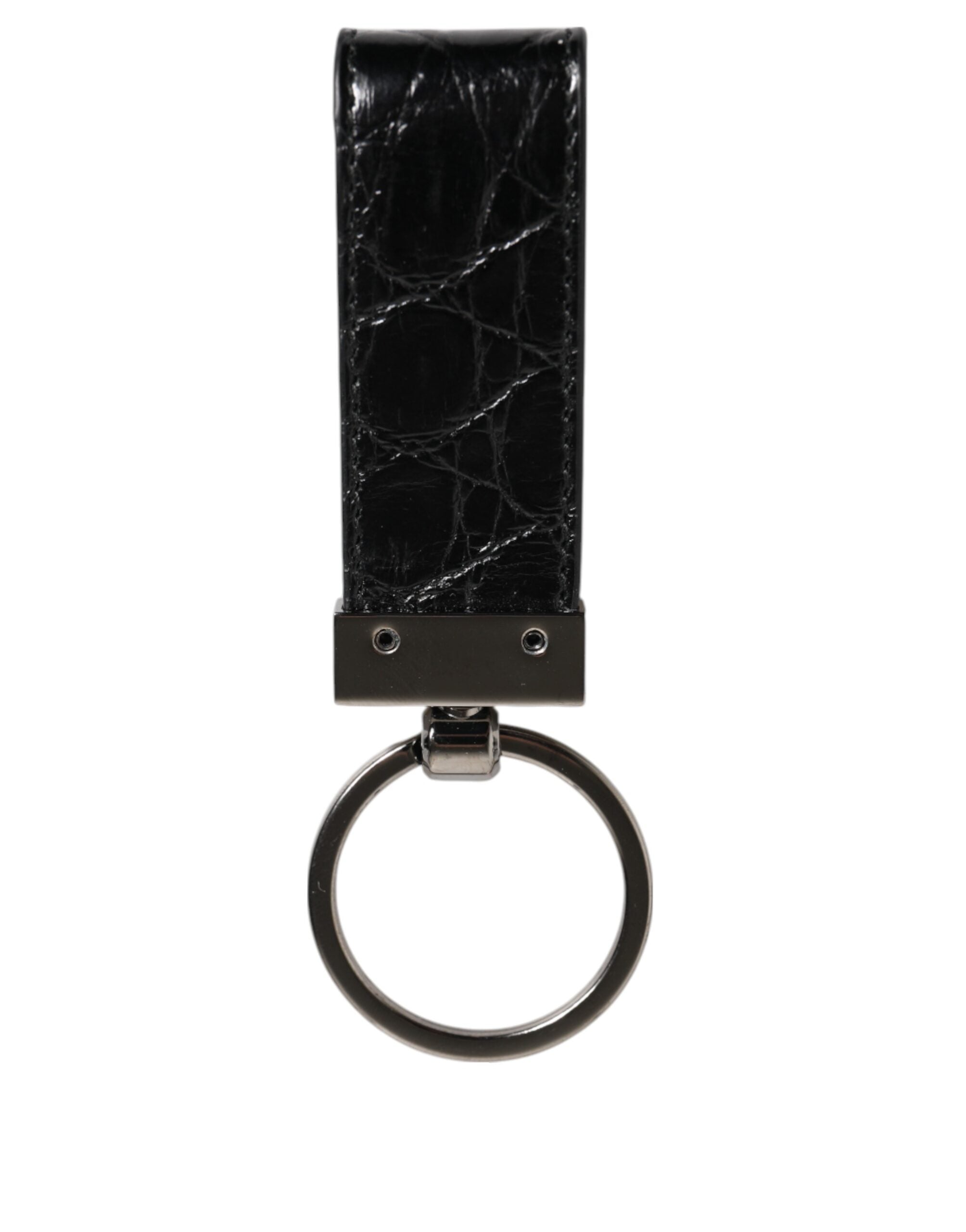 Dolce & Gabbana Black Leather Logo Metal Ring Keychain Holder Men Men's Keyring