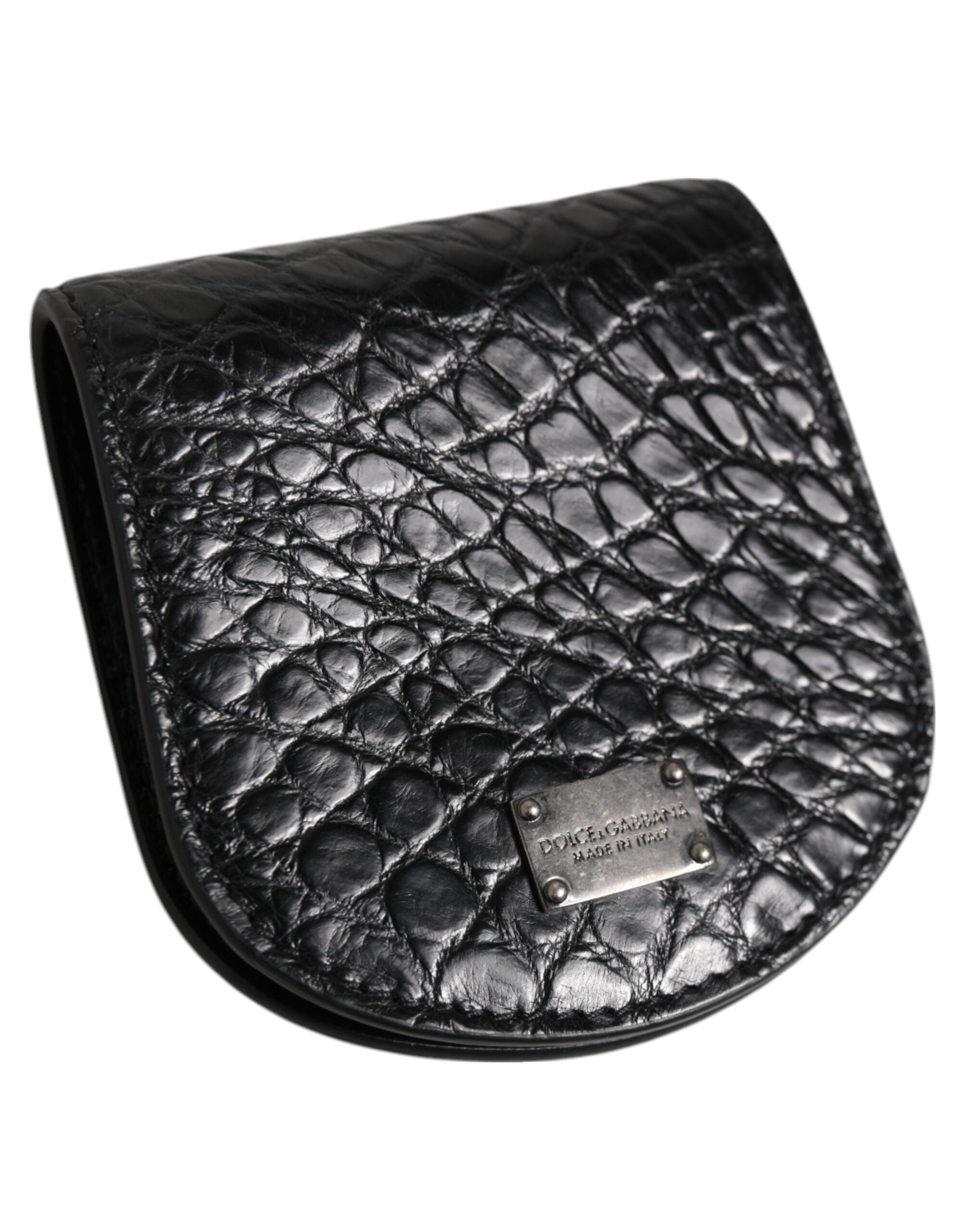 Dolce & Gabbana Black Exotic Skin Coin Condom Case Holder Pocket Men's Wallet